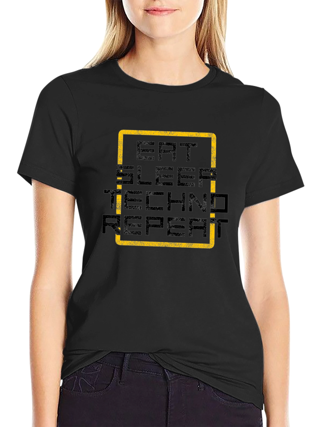 Black Eat Sleep Techno Repeat Black Graphic Tee view 2