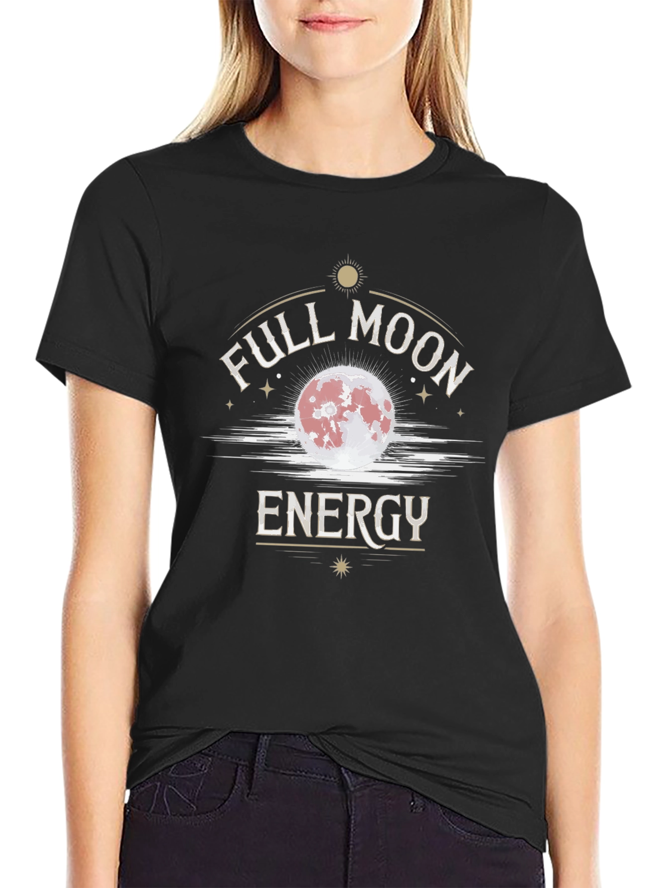 Black Full Moon Energy Graphic T-Shirt - Black Cotton Tee view 2