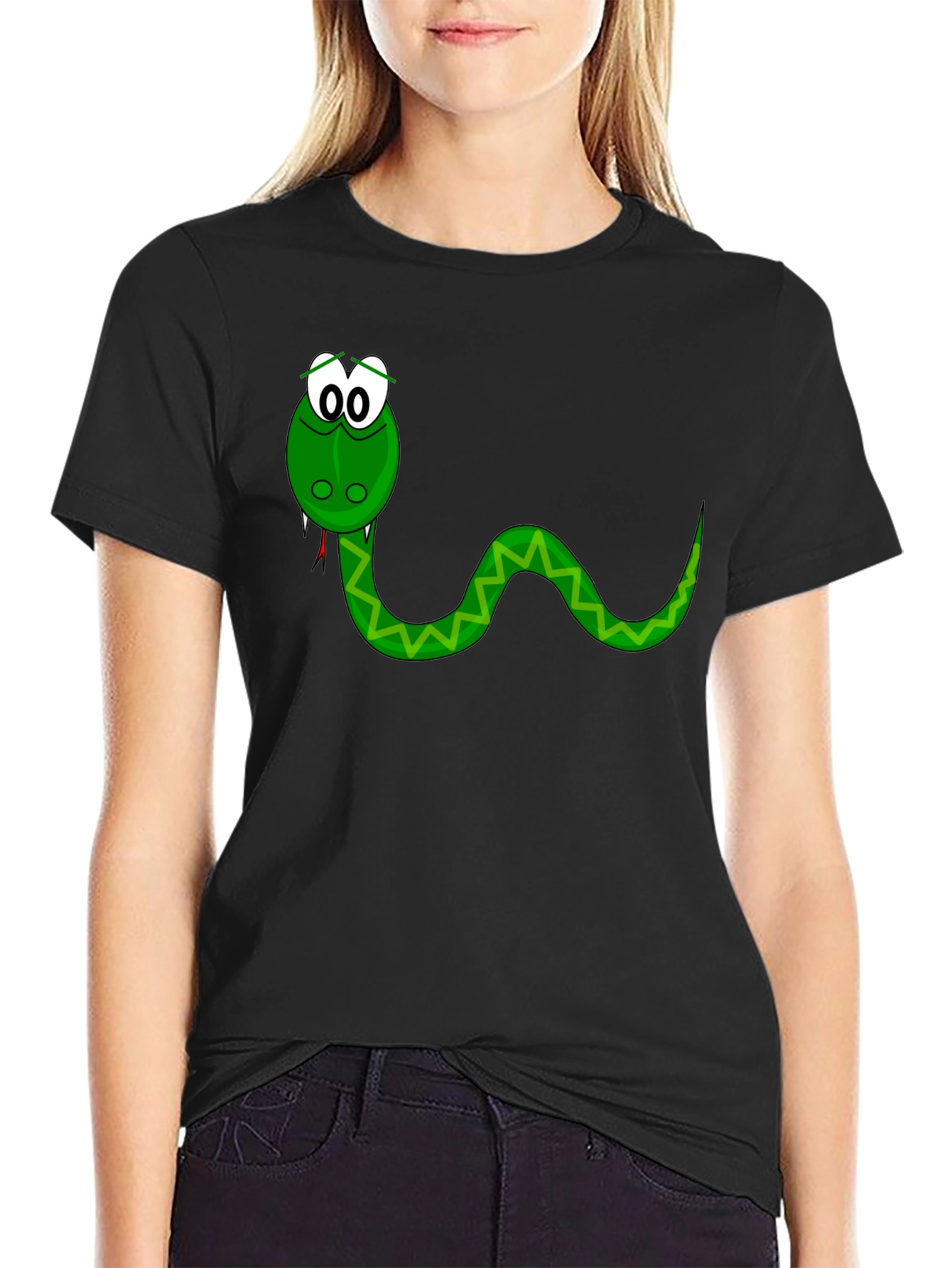 Black Cartoon Snake Graphic Tee - Black view 2