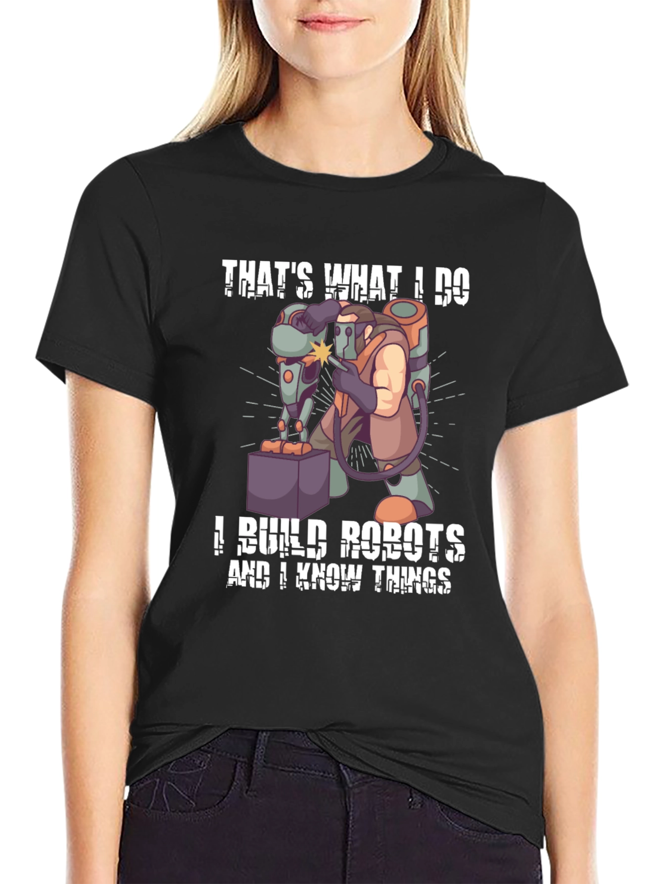 Black That's What I Do I Build Robots T-Shirt view 2