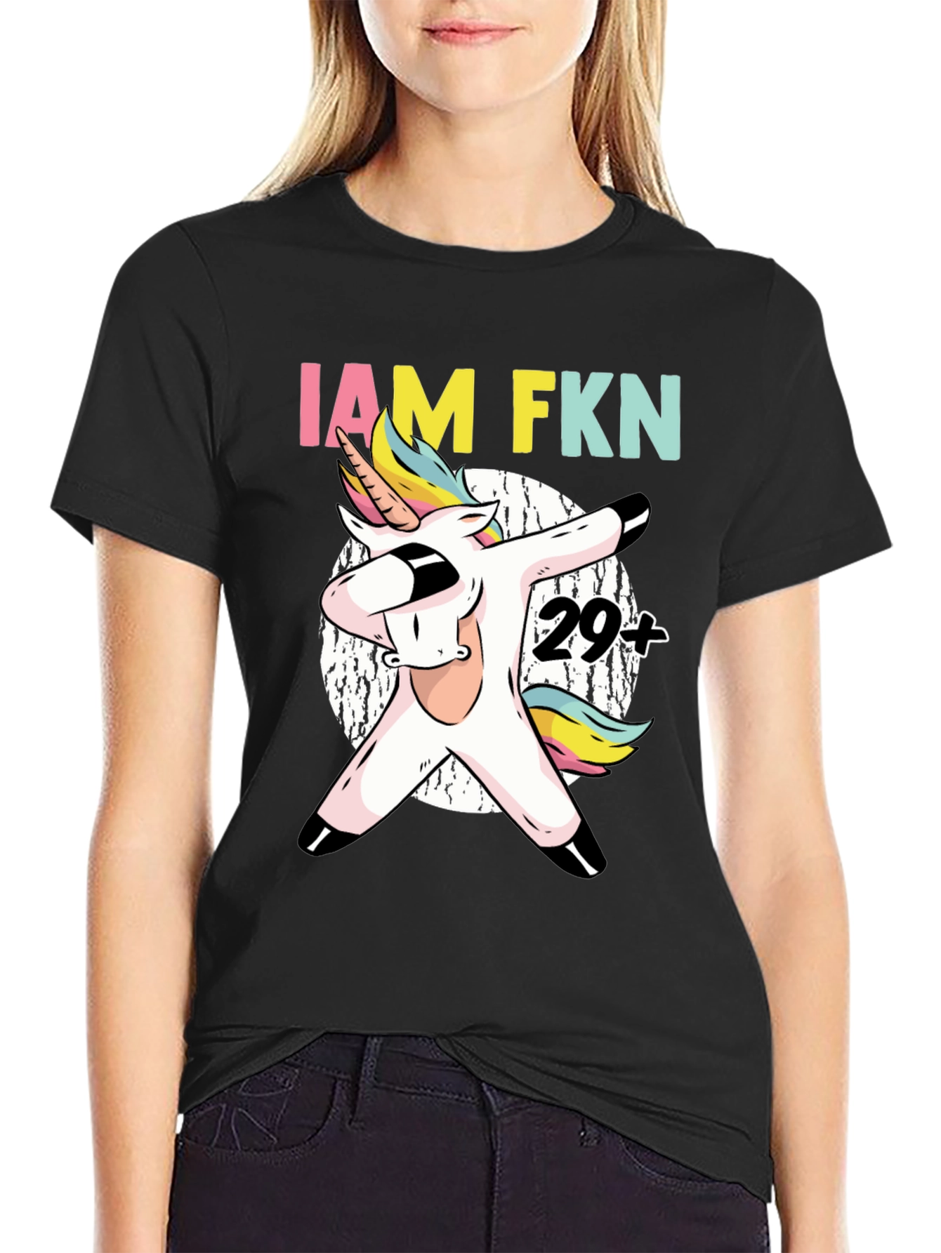 Black IAM FKN 29+ Unicorn Dabbing T-Shirt view 2