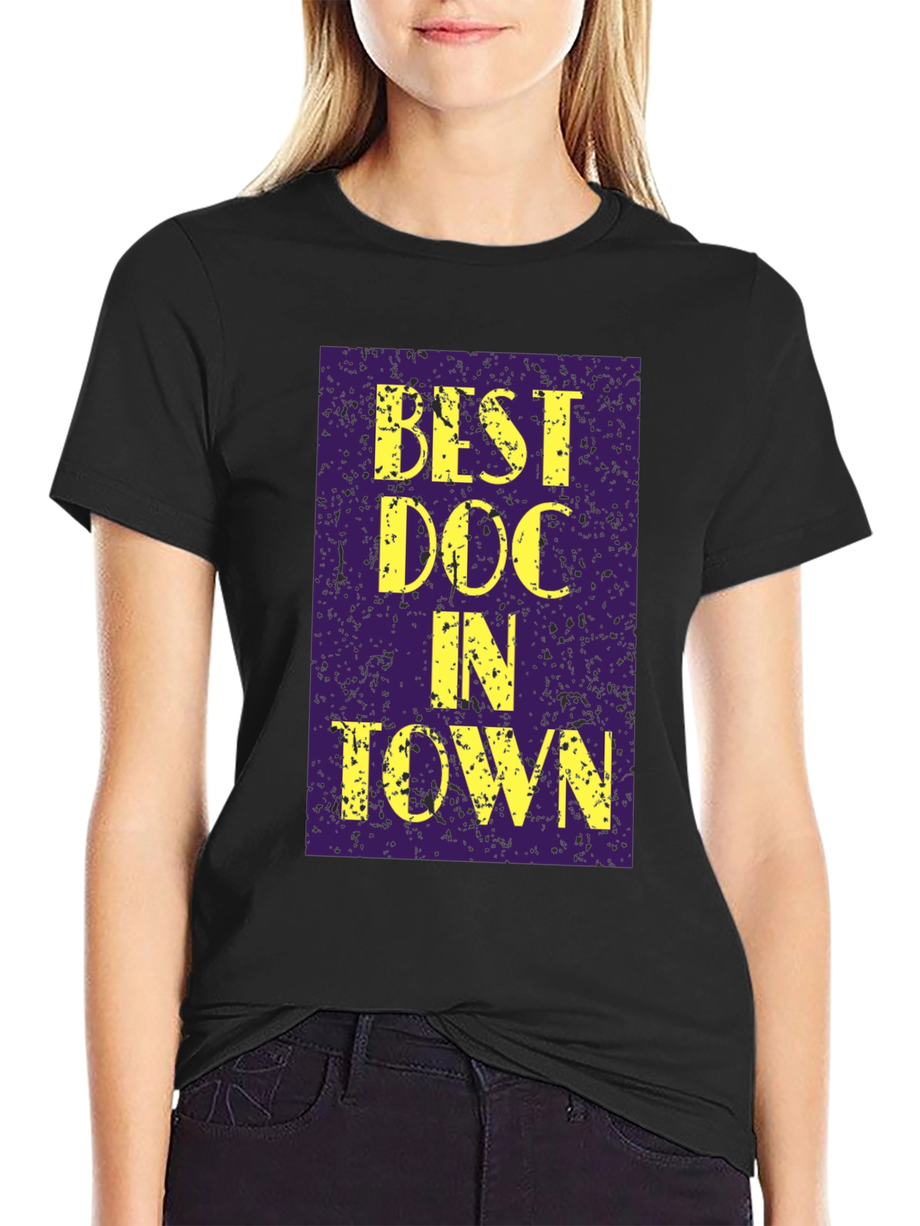 Black Best Doc In Town Graphic Tee - Novelty Doctor T-Shirt view 2