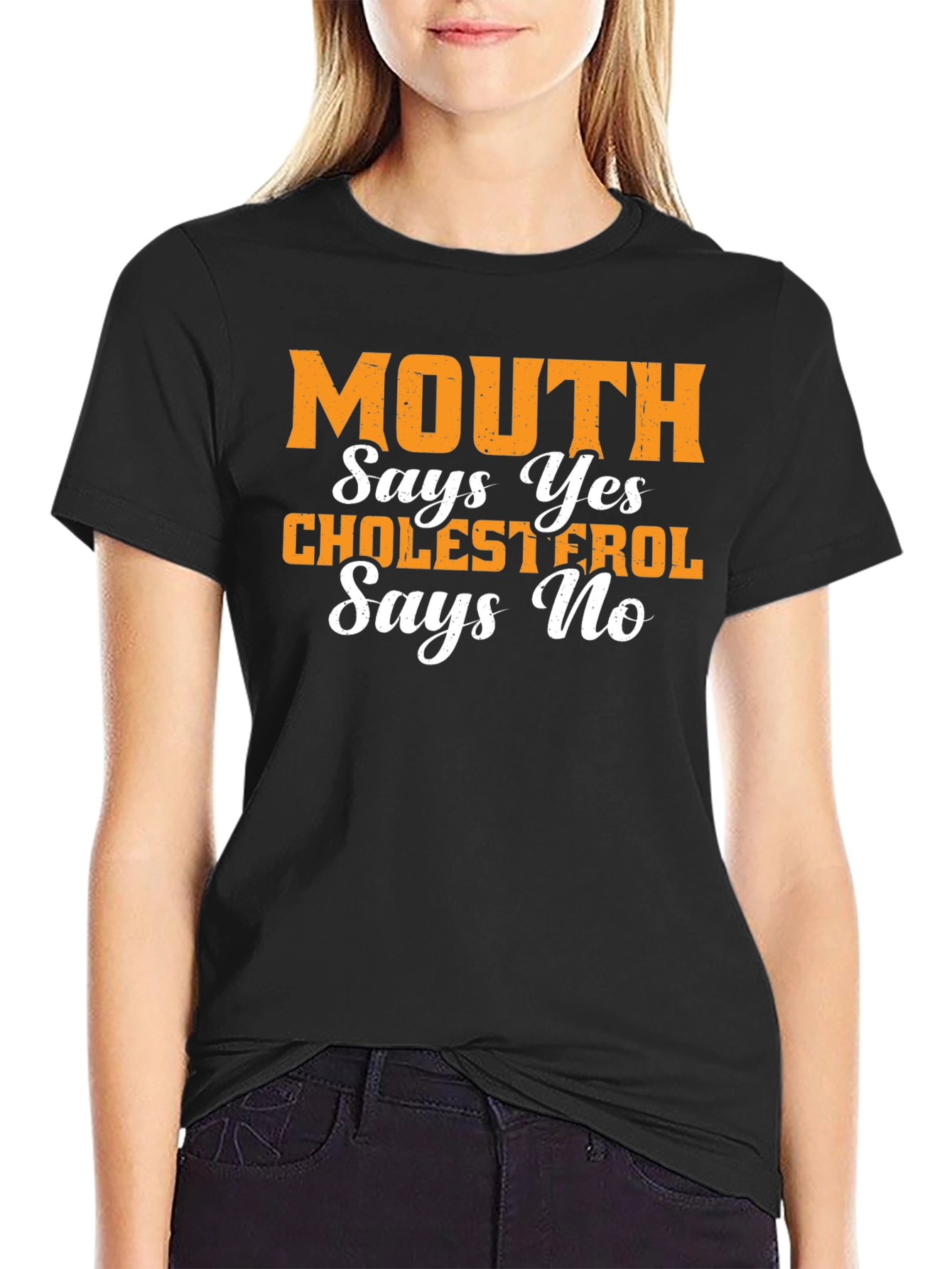 Black Mouth Says Yes Cholesterol Says No Graphic Tee view 2