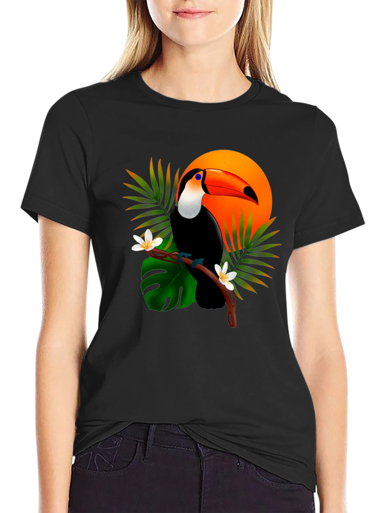 Black Tropical Toucan T-Shirt - Vibrant Graphic Tee view 2