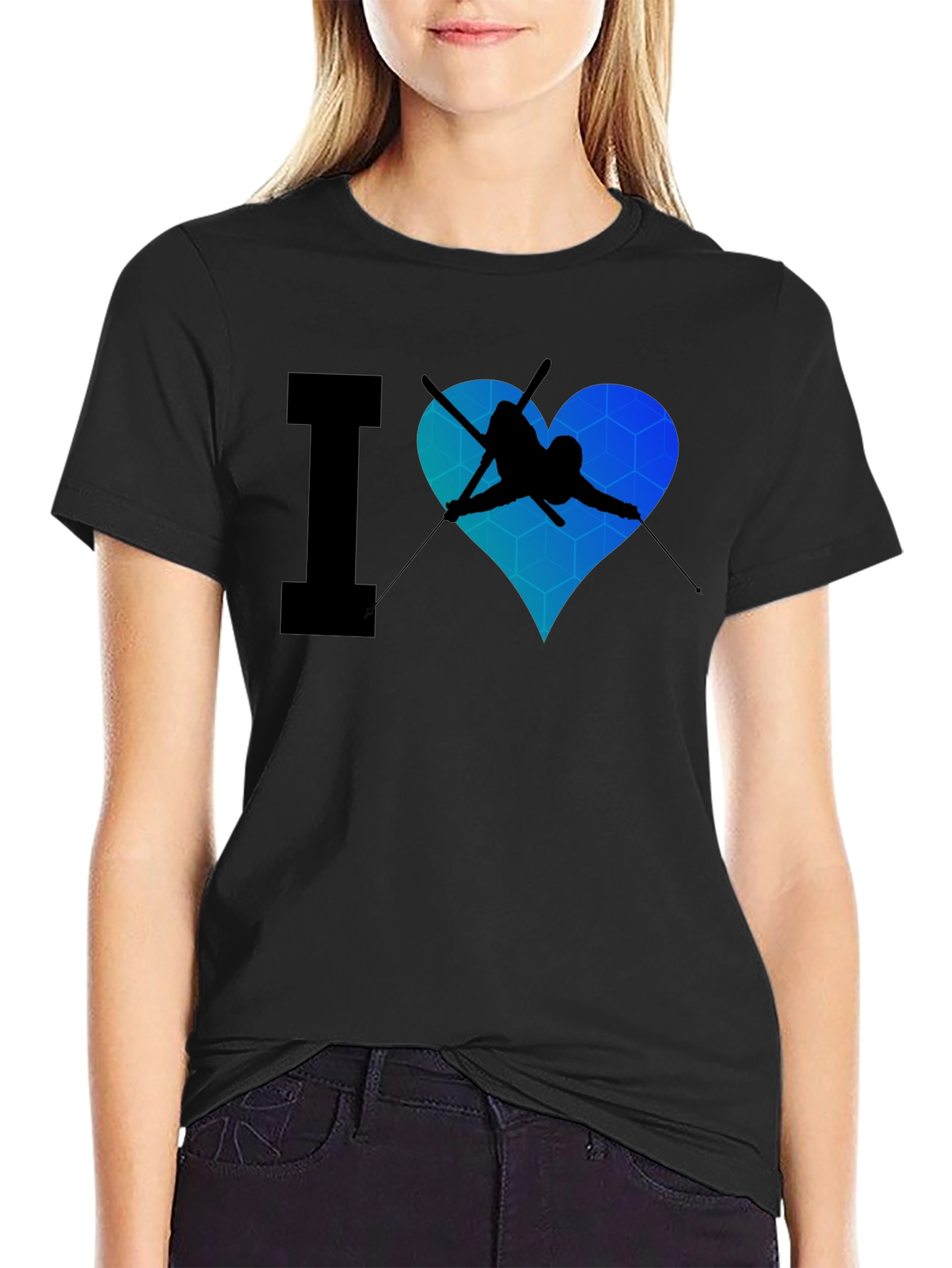 Black I Heart Skiing Black T-Shirt view 2