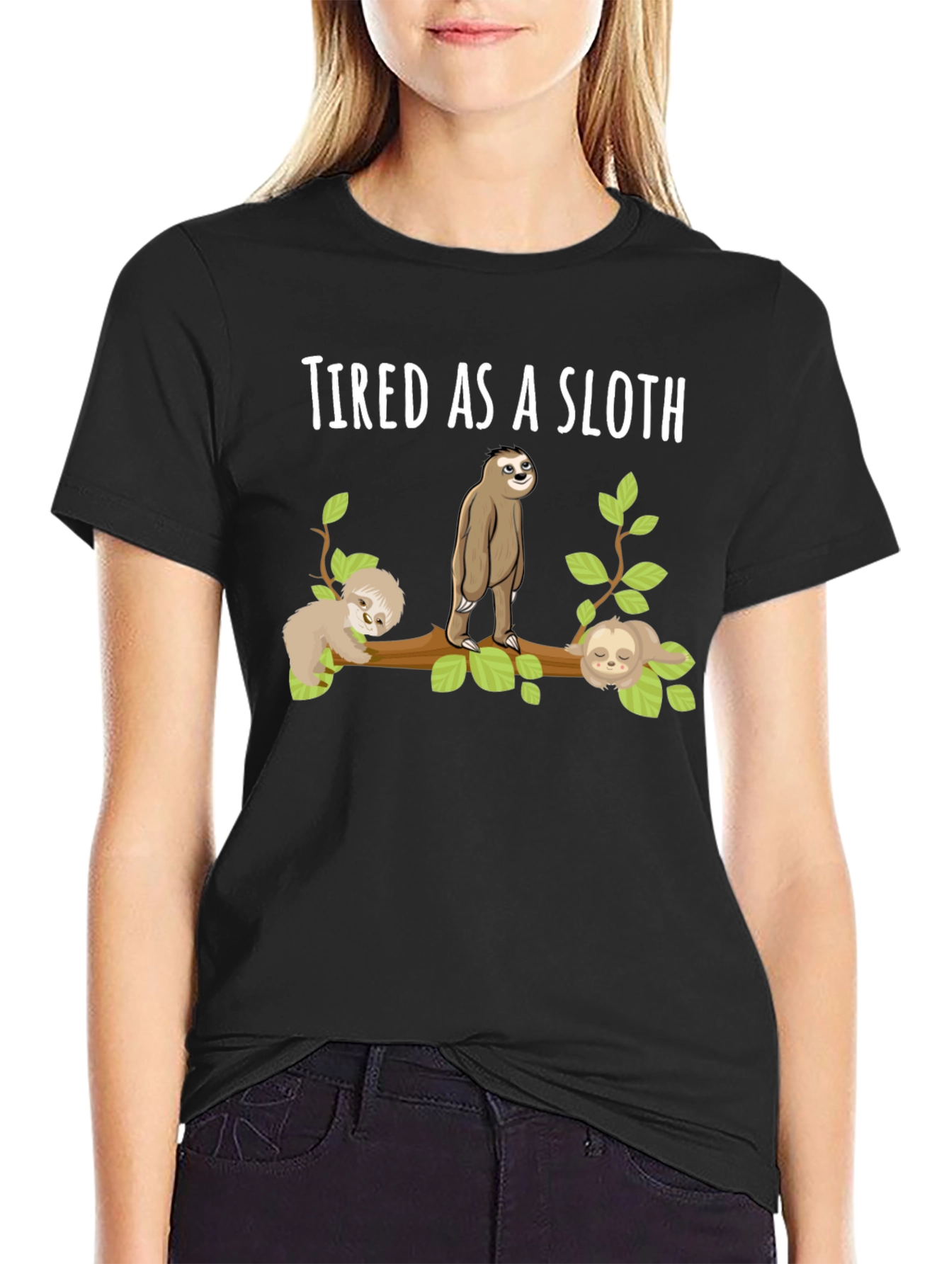 Black Tired As A Sloth T-Shirt Funny Sloth Tee view 2