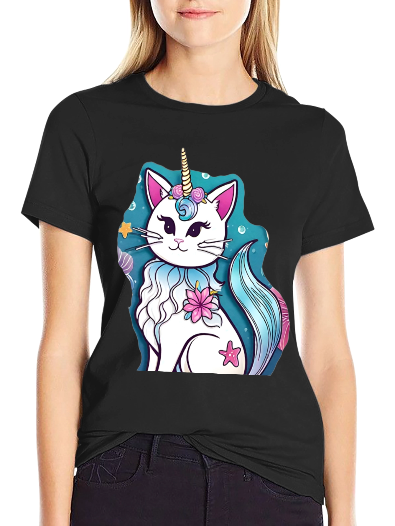 Black Unicat T-Shirt - Cat Unicorn Design view 2