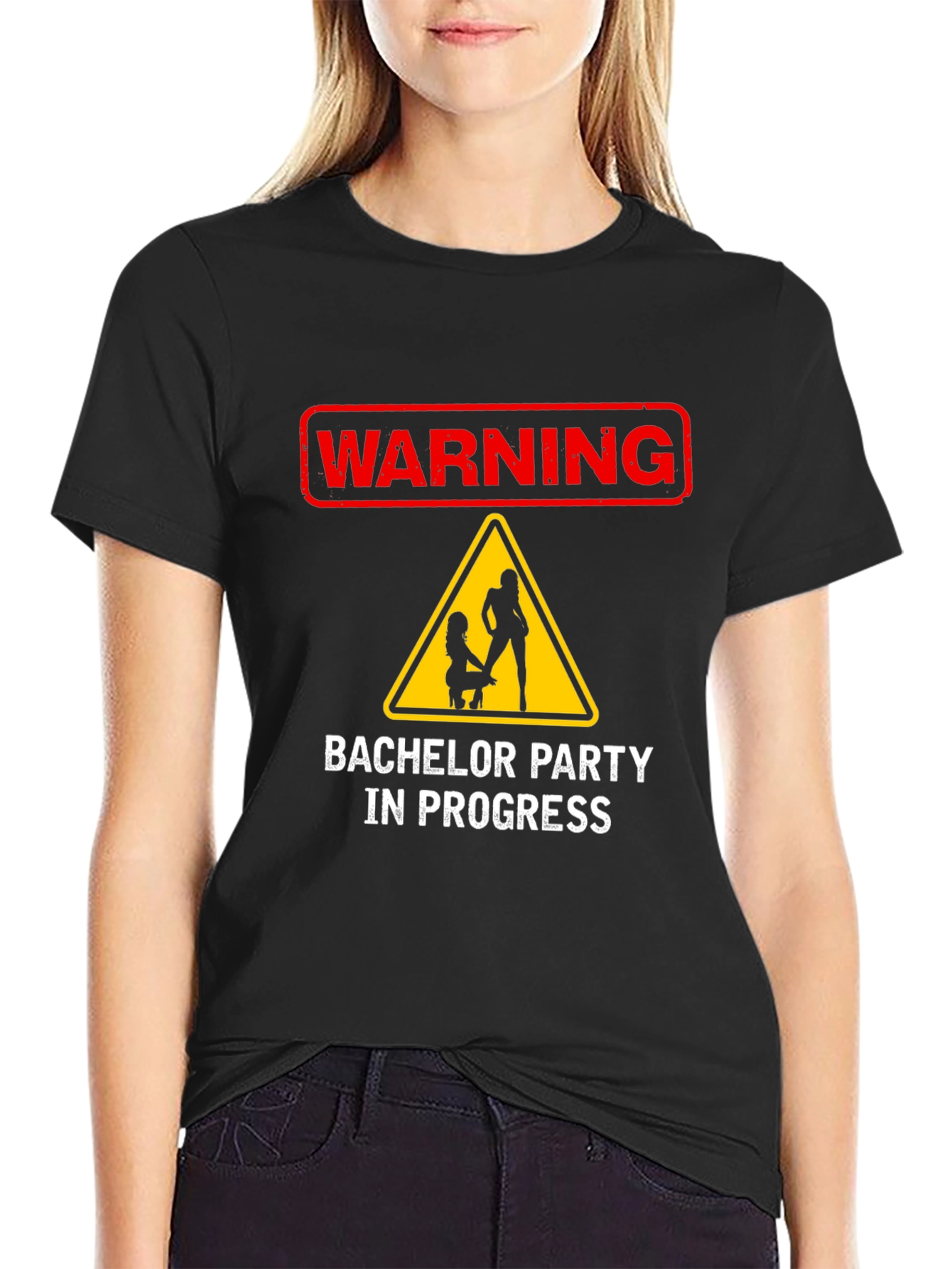 Black Warning: Bachelor Party in Progress T-Shirt view 2