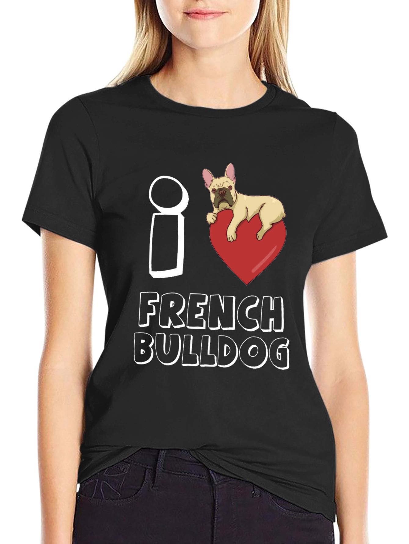 Black I Heart French Bulldog Graphic Tee - Black view 2