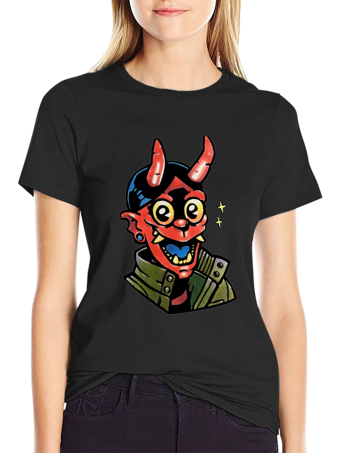 Black Devil Graphic Print Black T-Shirt view 2