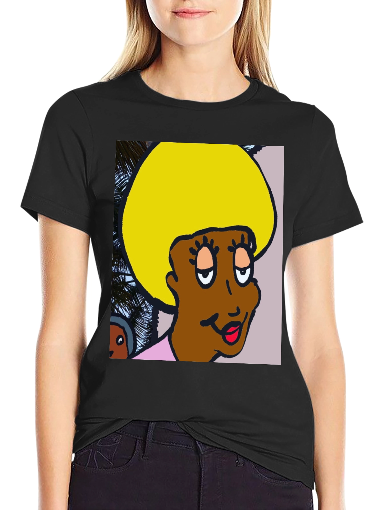 Black Retro Cartoon Afro T-Shirt view 2