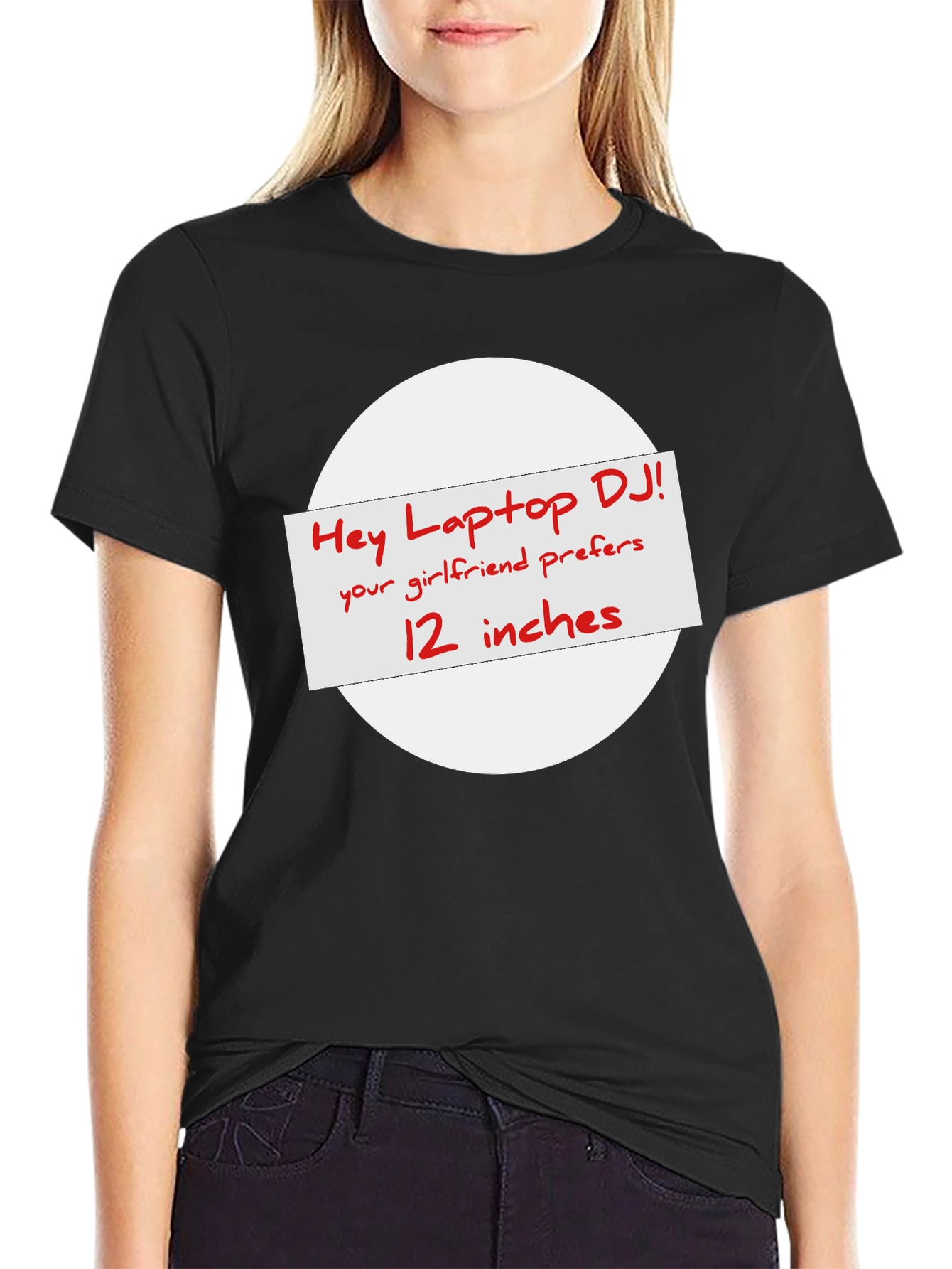 Black Hey Laptop DJ T-Shirt - Your Girlfriend Prefers 12 Inches view 2