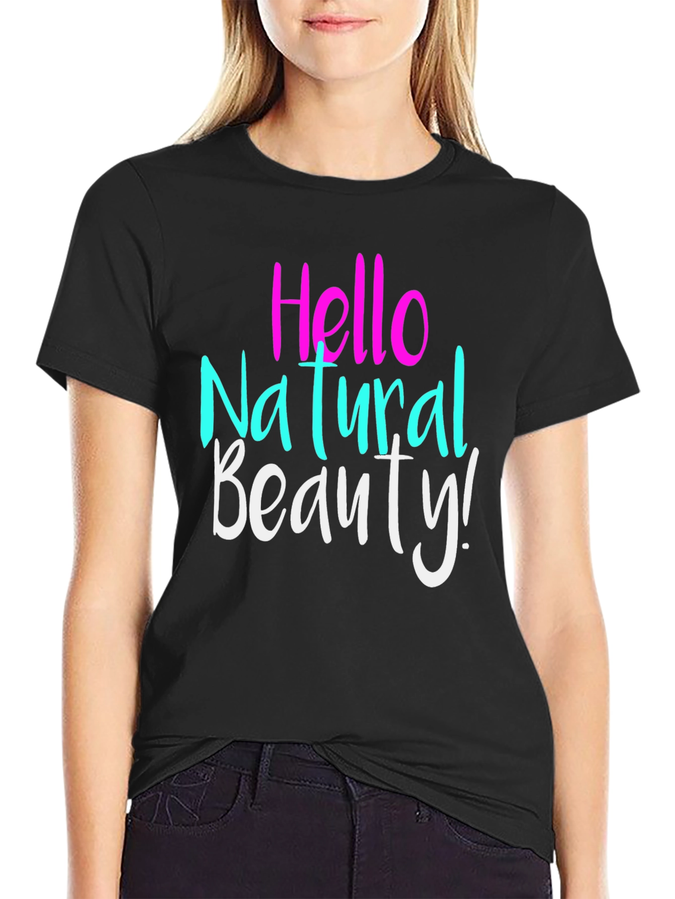 Black Hello Natural Beauty T-Shirt - Stylish Casual Tee view 2