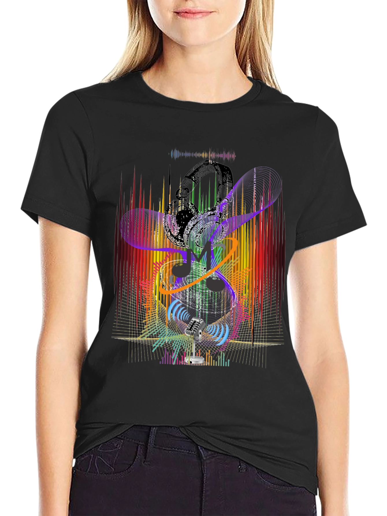 Black Abstract Music Graphic Black T-Shirt view 2