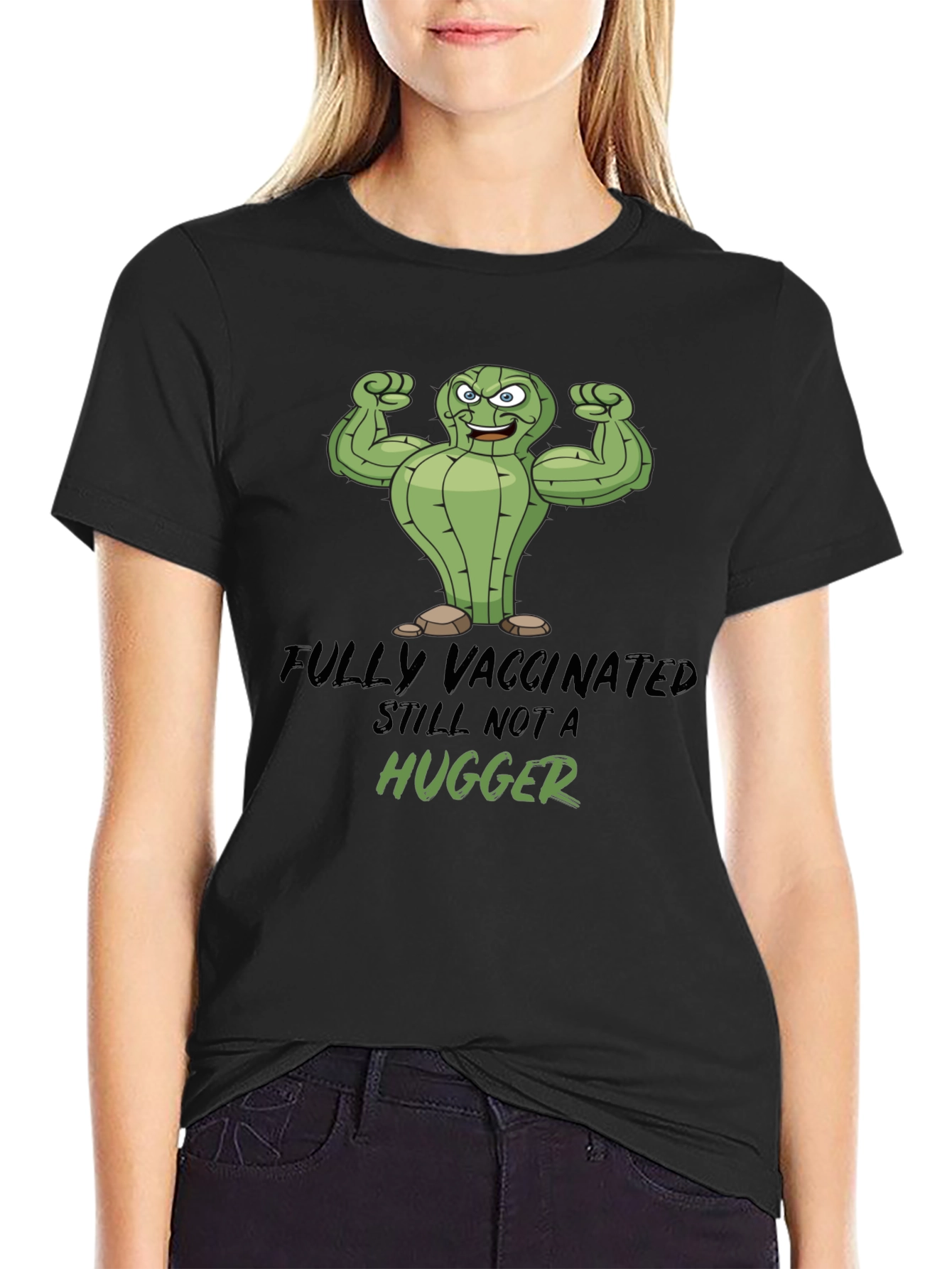 Black Fully Vaccinated Still Not a Hugger Graphic Tee view 2