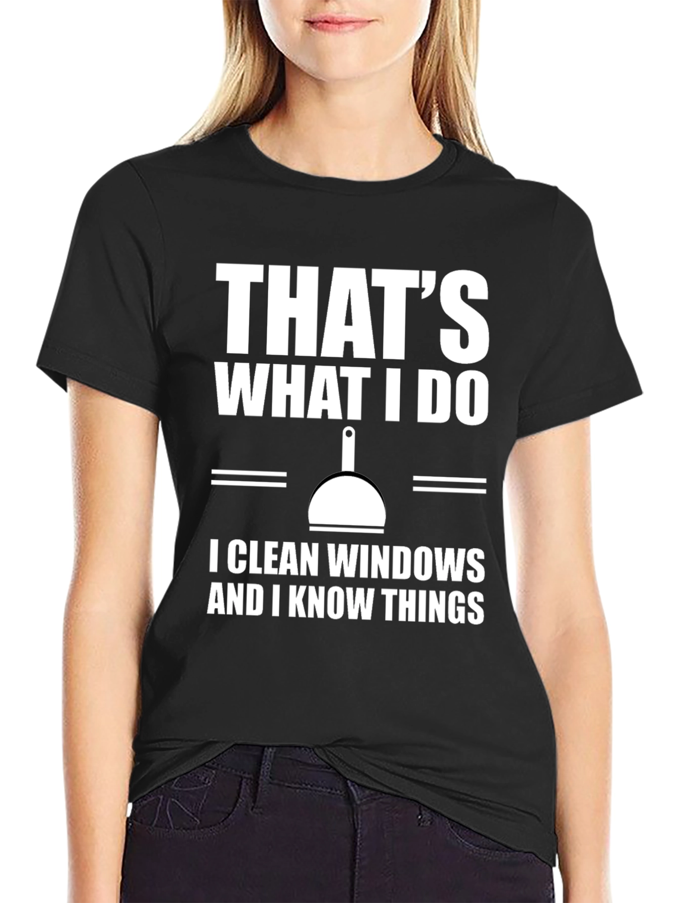 Black I Clean Windows T-Shirt - Humorous Job Pride Tee view 2