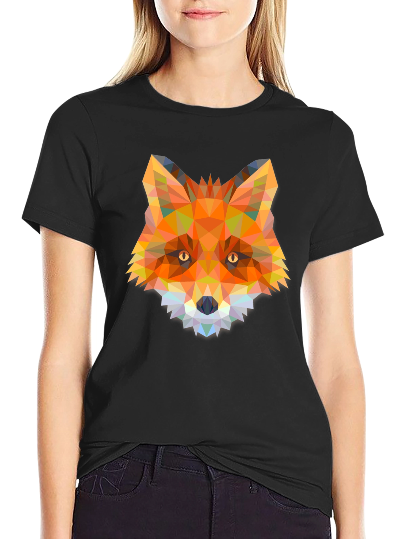 Black Geometric Fox T-Shirt - Modern Animal Design view 2