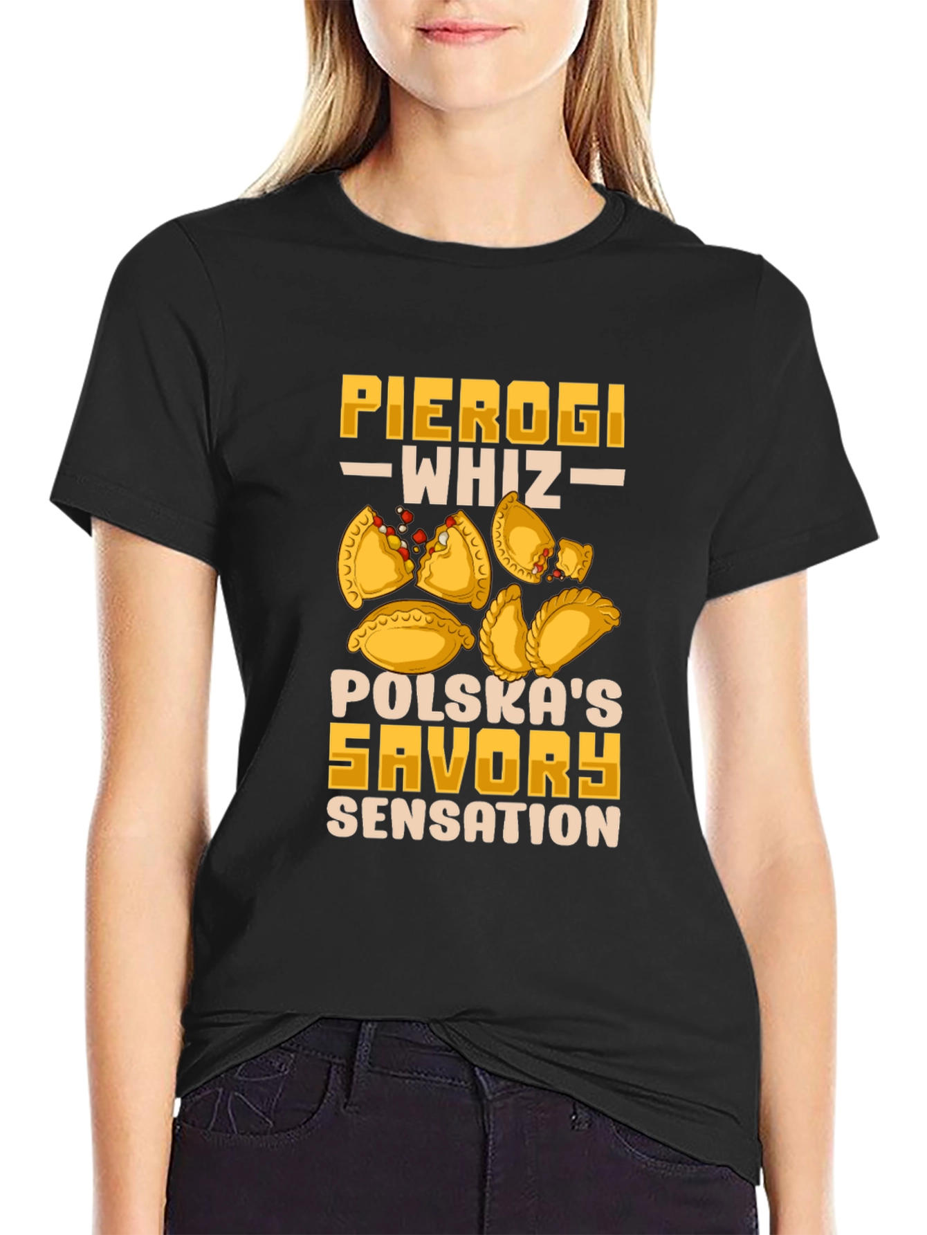 Black Pierogi Whiz T-Shirt | Polska's Savory Sensation view 2