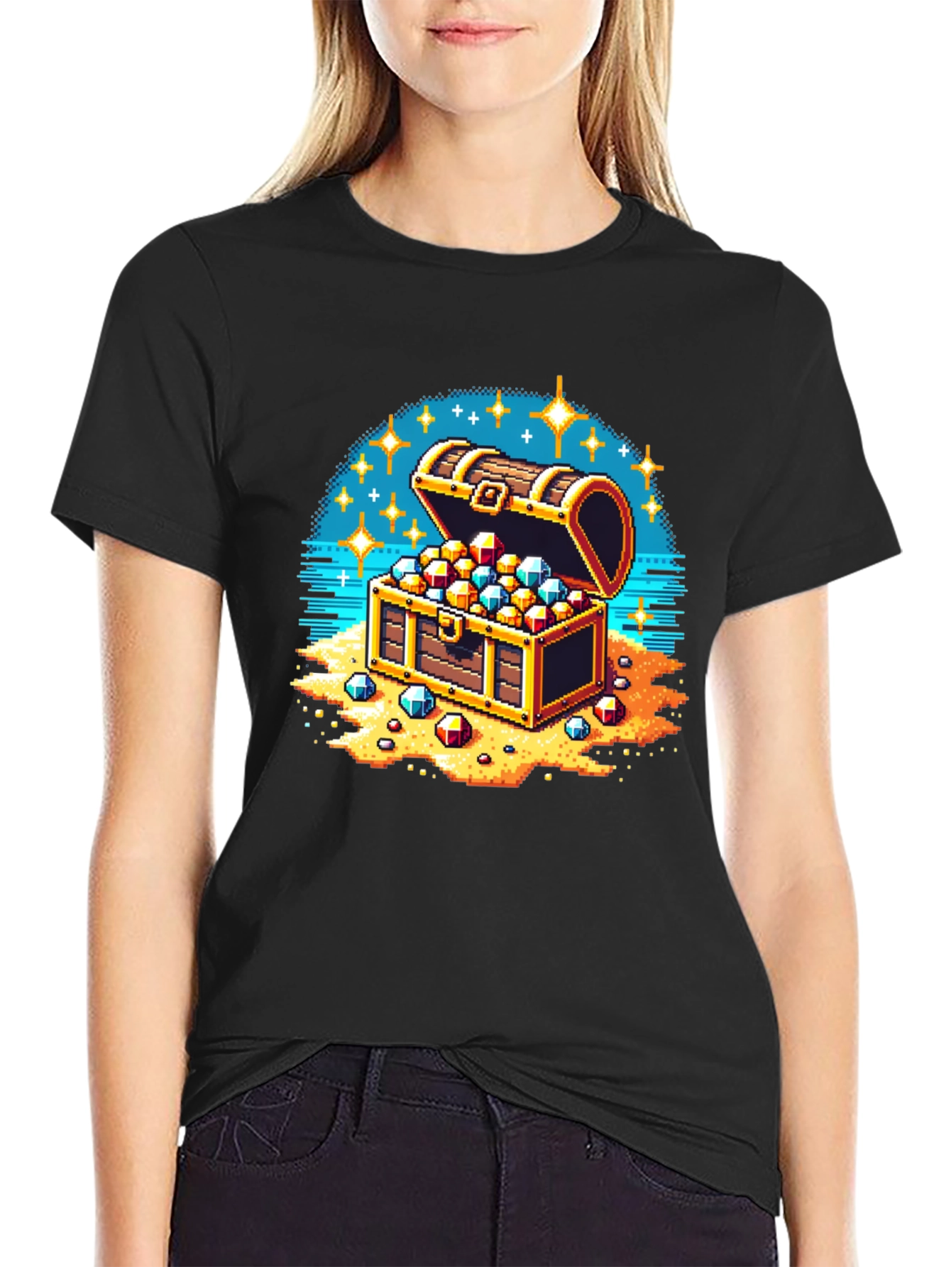 Black Pixel Treasure Chest T-Shirt view 2