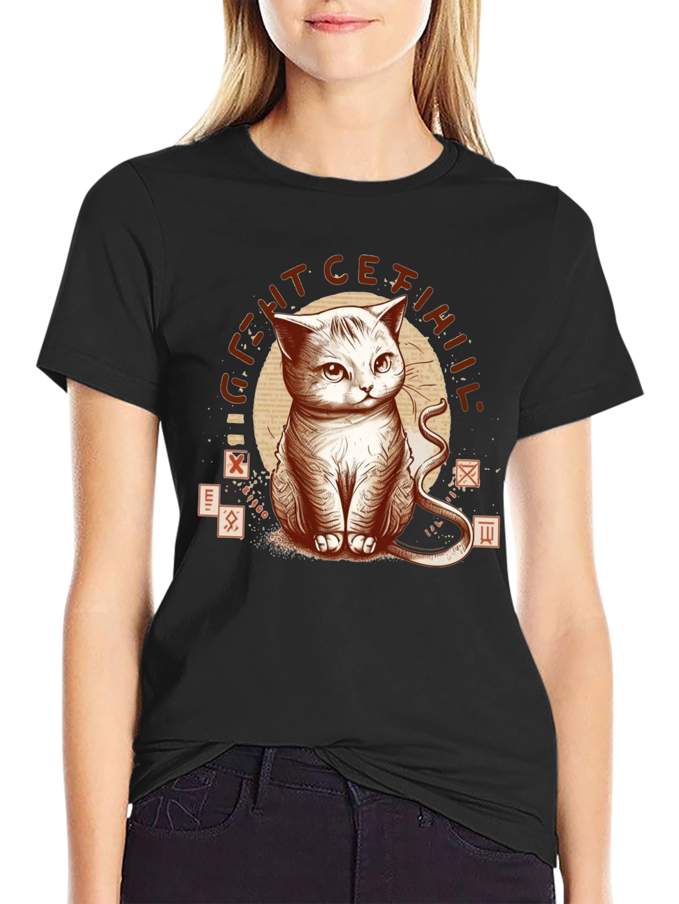 Black Mystic Cat Graphic T-Shirt - Black view 2