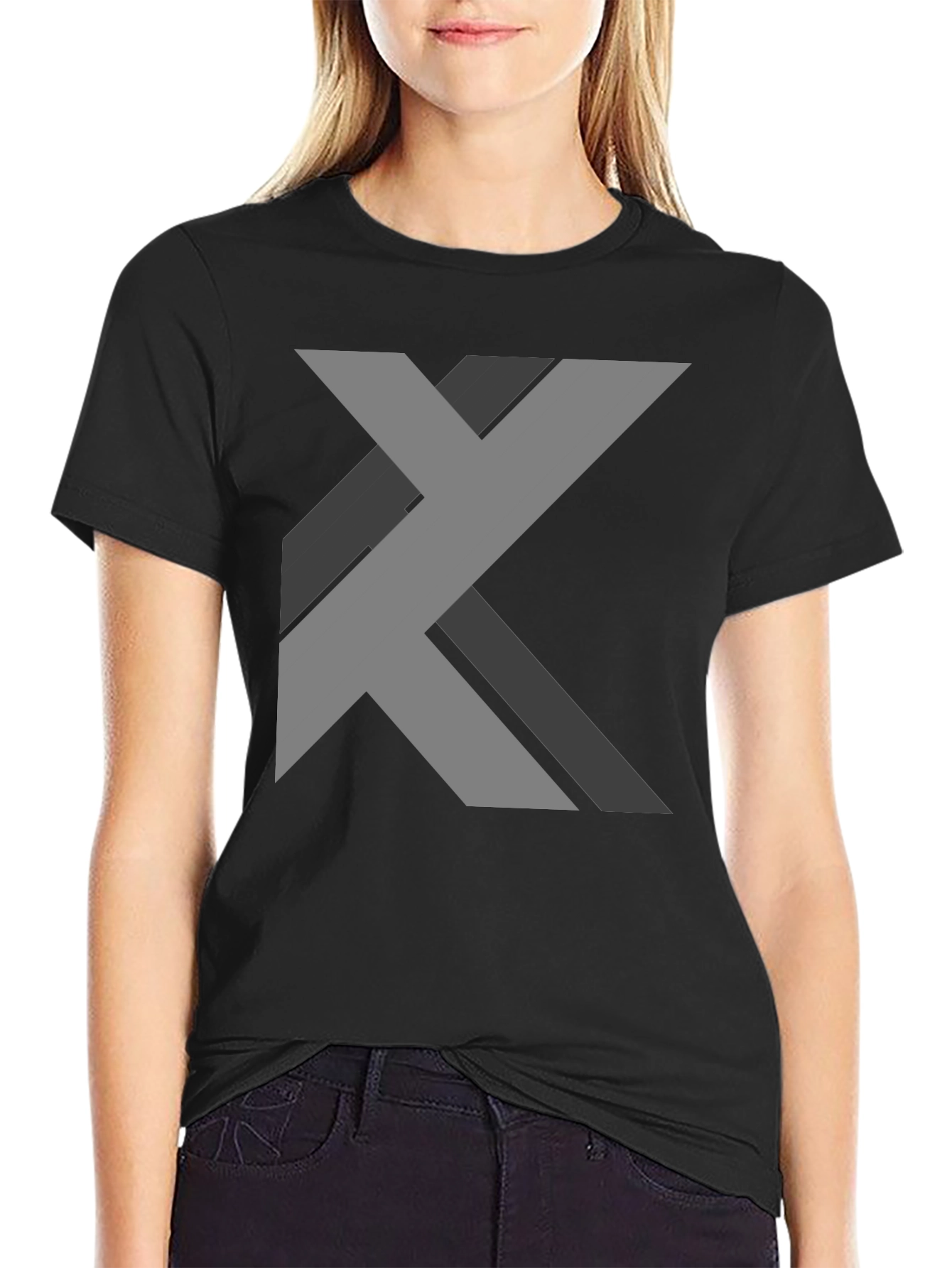 Black Modern Abstract Graphic T-Shirt - Black view 2