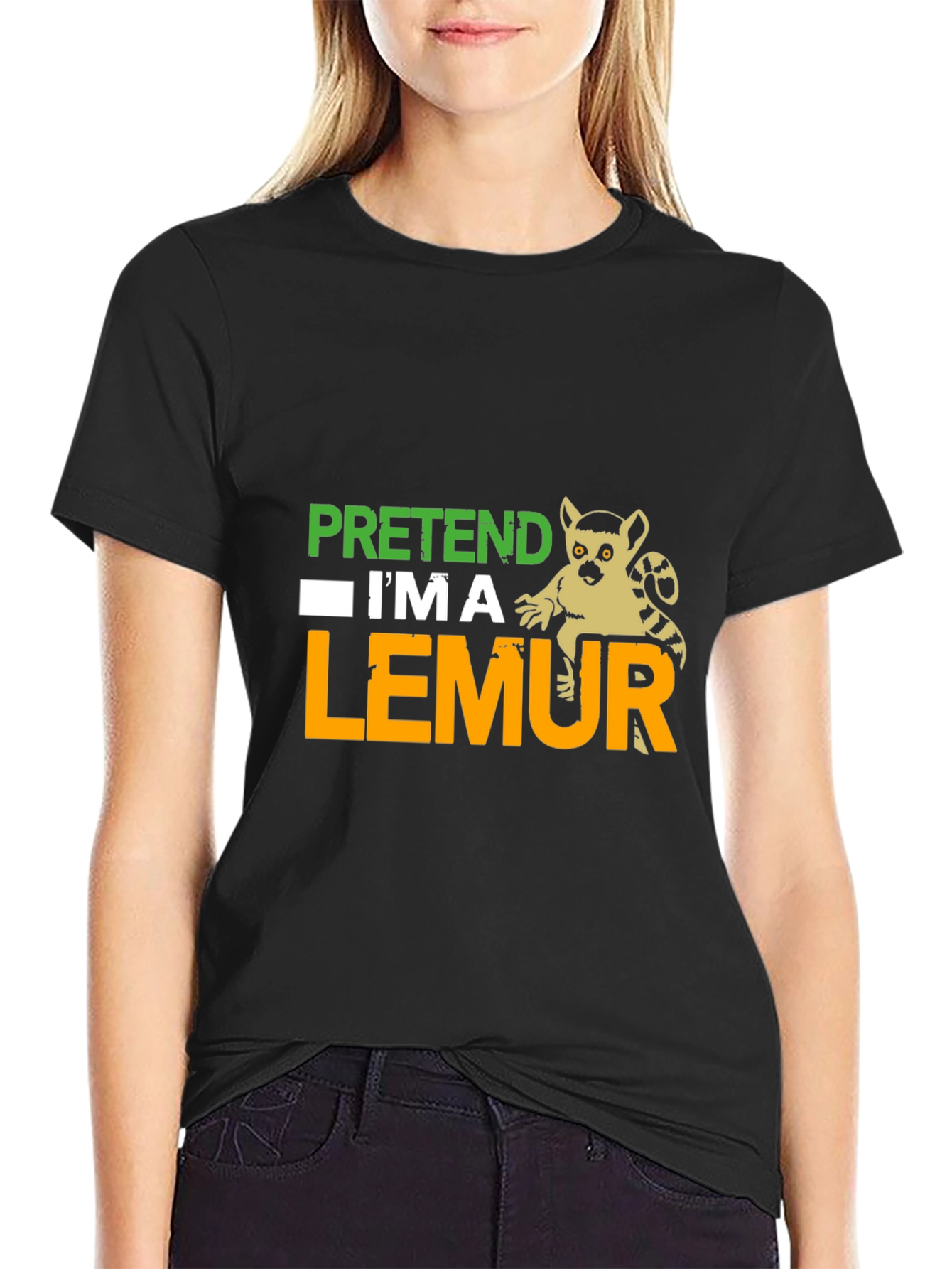 Black Pretend I'm A Lemur Funny Graphic T-Shirt view 2