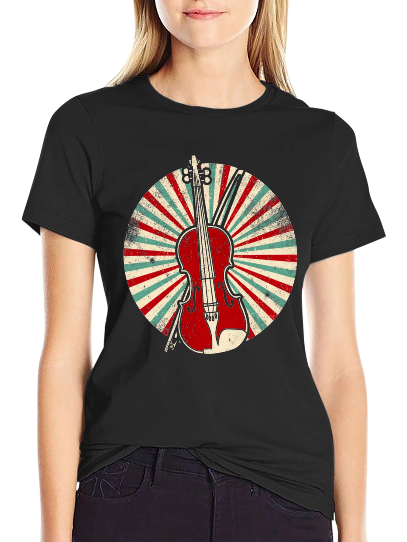 Black Vintage Violin T-Shirt - Musical Instrument Tee view 2
