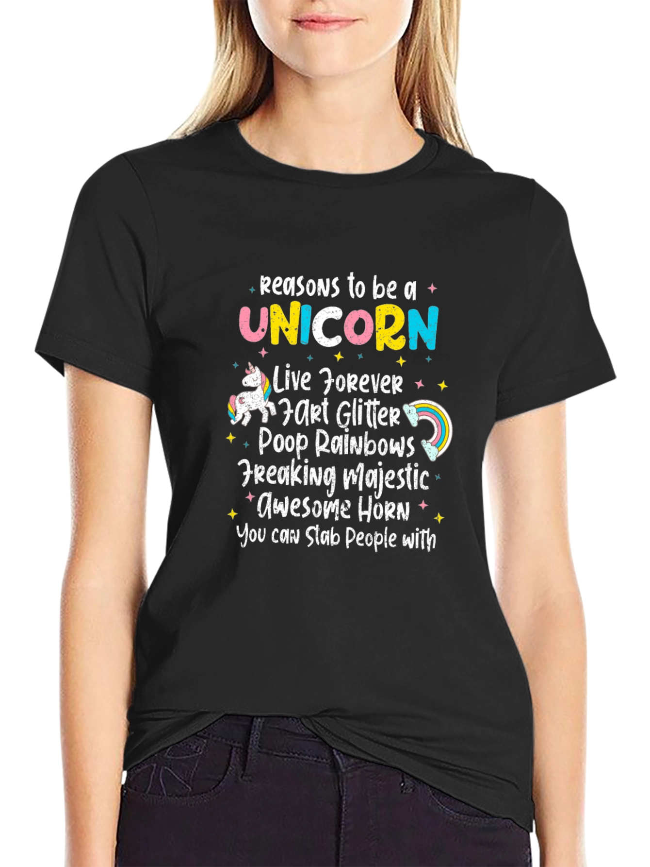 Black Reasons to Be a Unicorn T-Shirt - Black view 2
