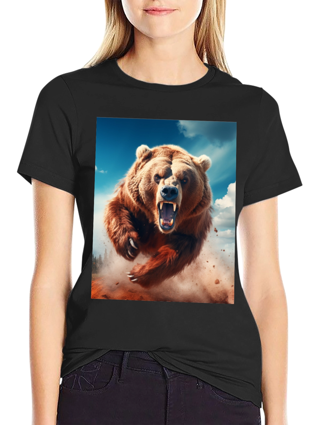 Roaring Bear Graphic Tee - Black Cotton Comfort - 2