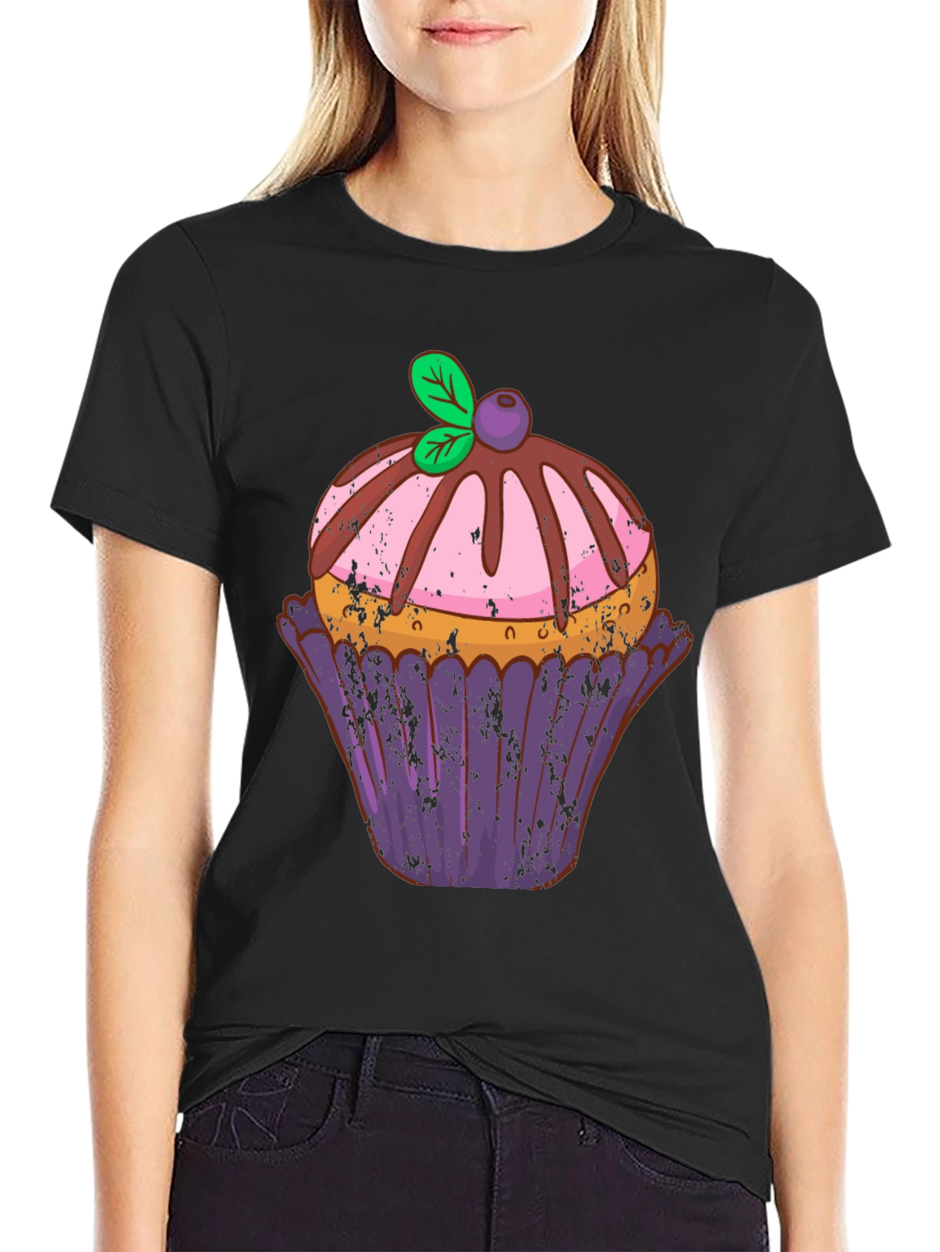 Black Cupcake Graphic Tee - Sweet Treat Design view 2
