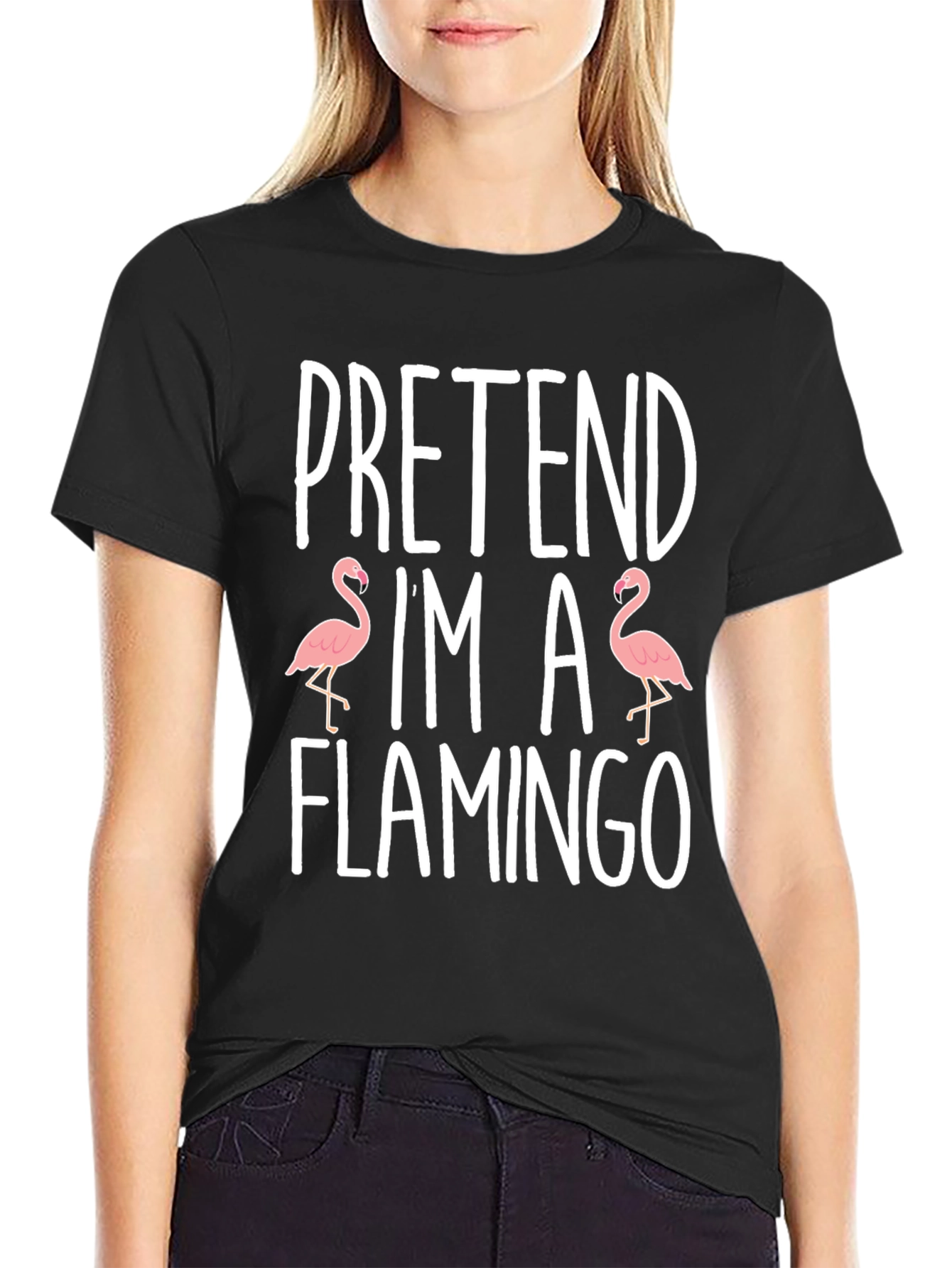 Black Pretend I'm A Flamingo Graphic T-Shirt view 2