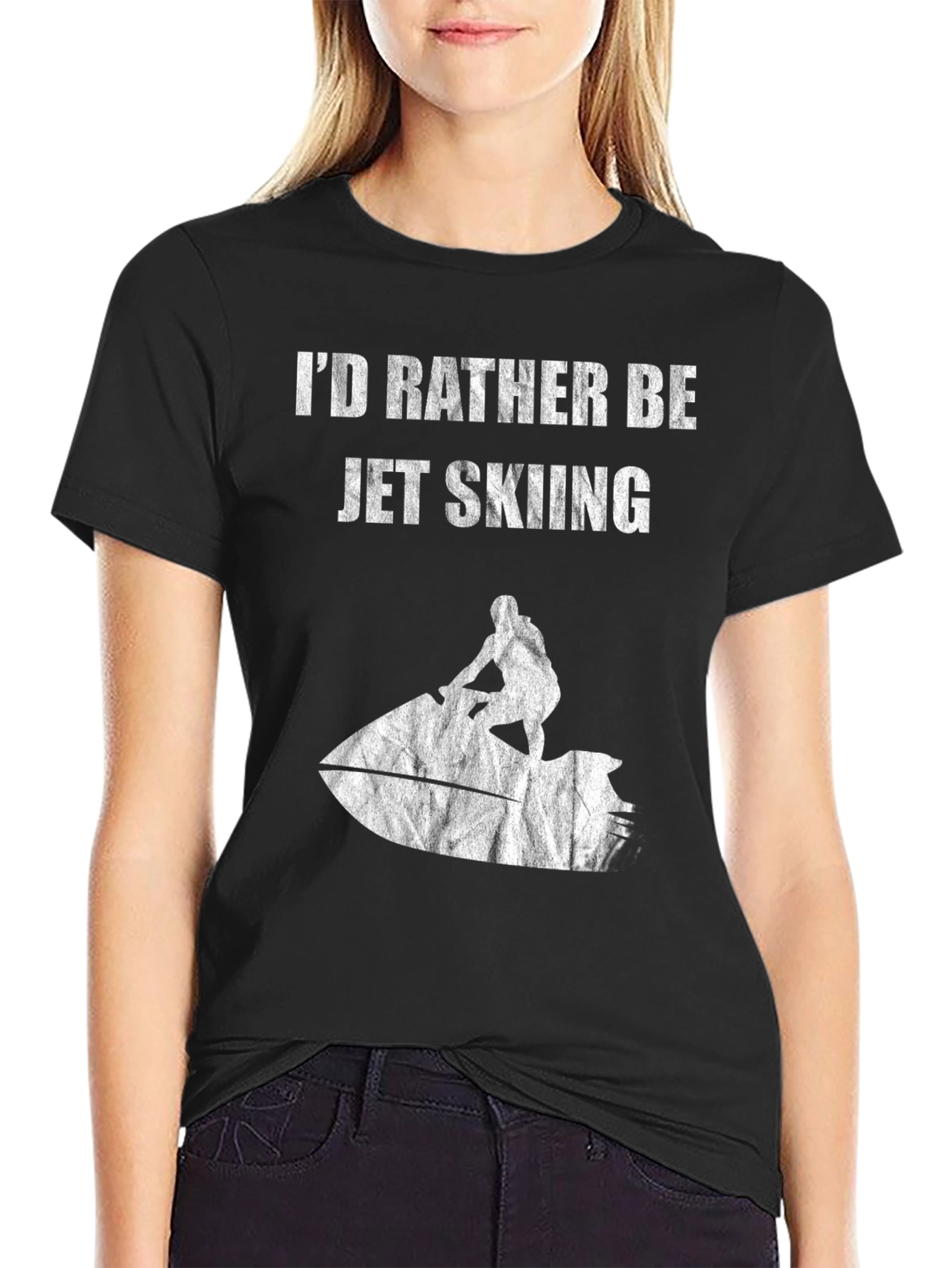 Black Jet Skiing Graphic Tee - Black Cotton T-Shirt view 2