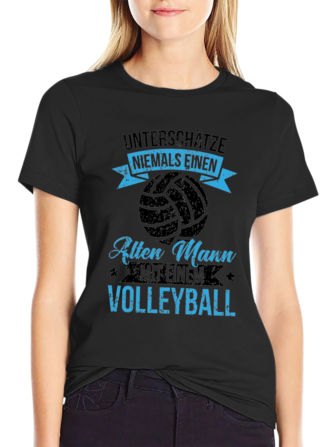 Black Volleyball Old Man T-Shirt view 2