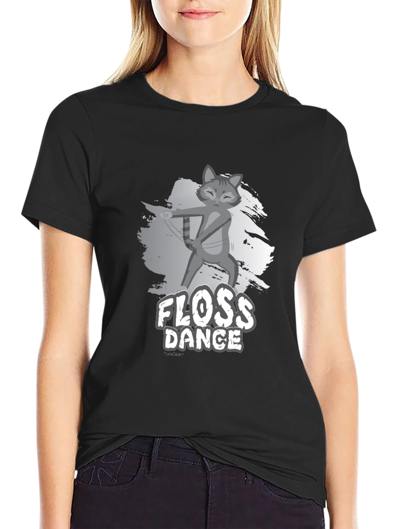Black Floss Dance Cat Graphic Tee - Black view 2