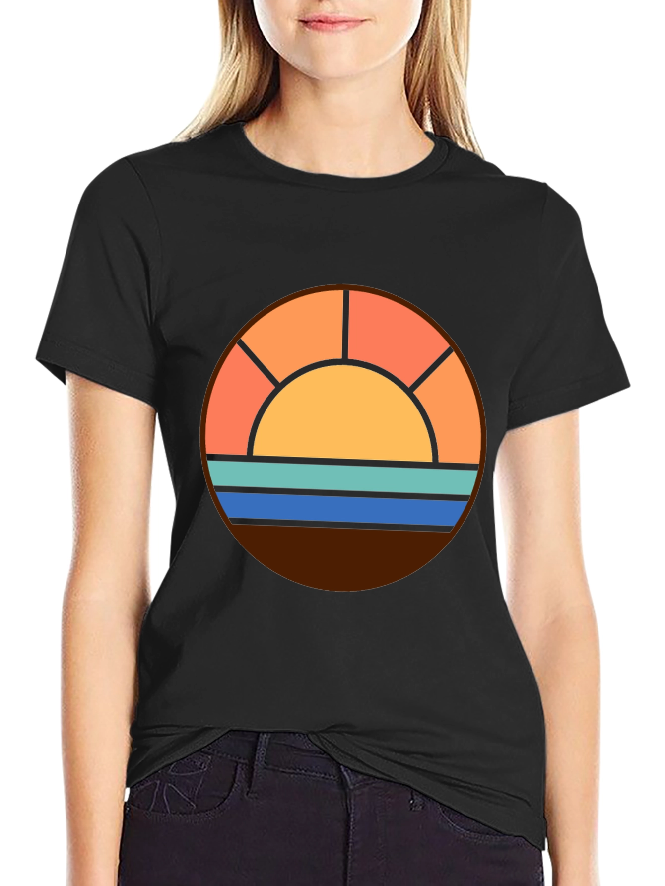 Black Retro Sunset Graphic Tee - Beach Vibes Shirt view 2
