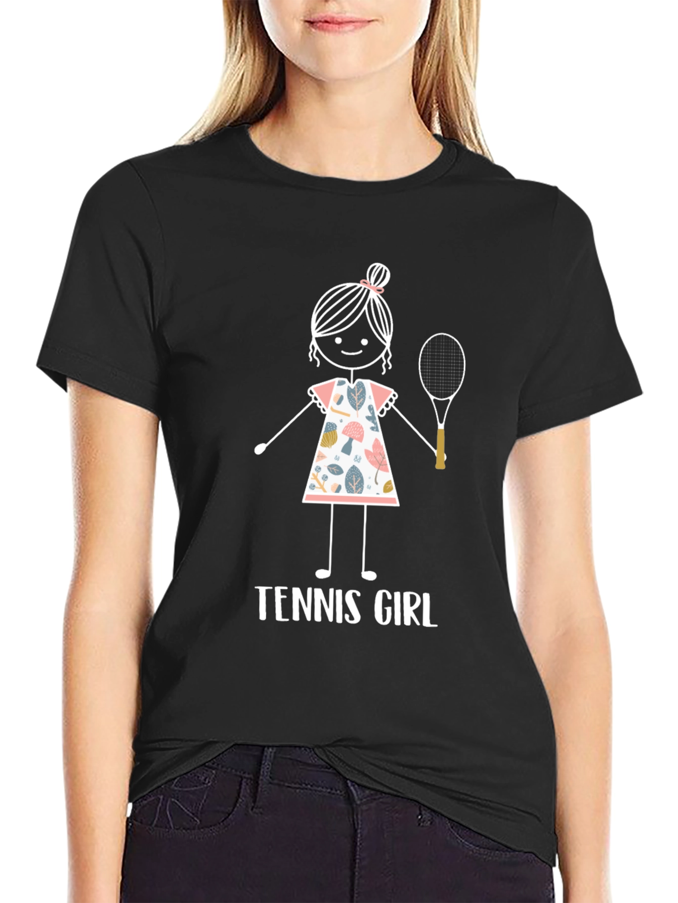 Black Tennis Girl Graphic T-Shirt - Fun Sporty Tee view 2