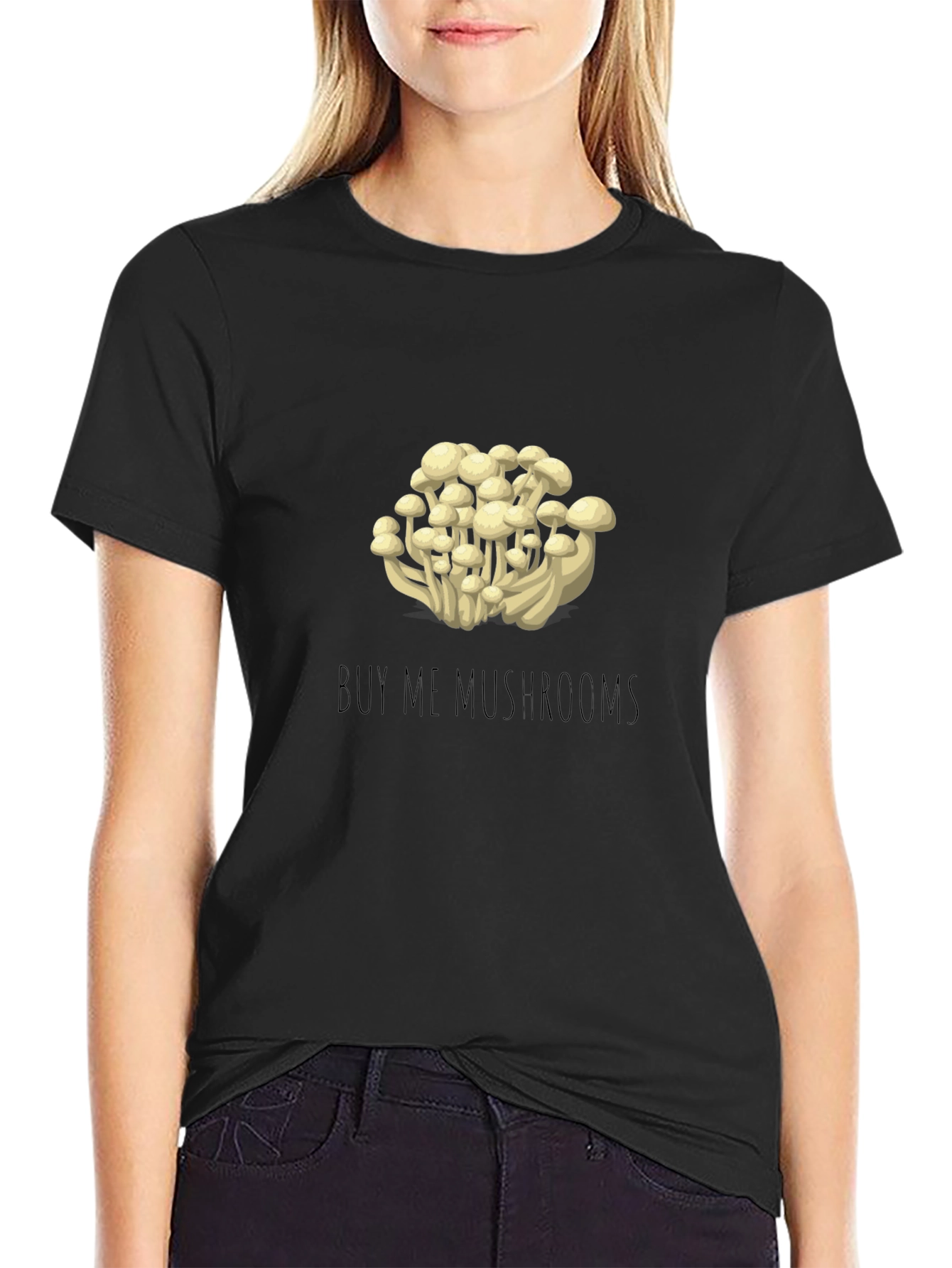 Black Buy Me Mushrooms Graphic Tee - Unique Funny Design view 2