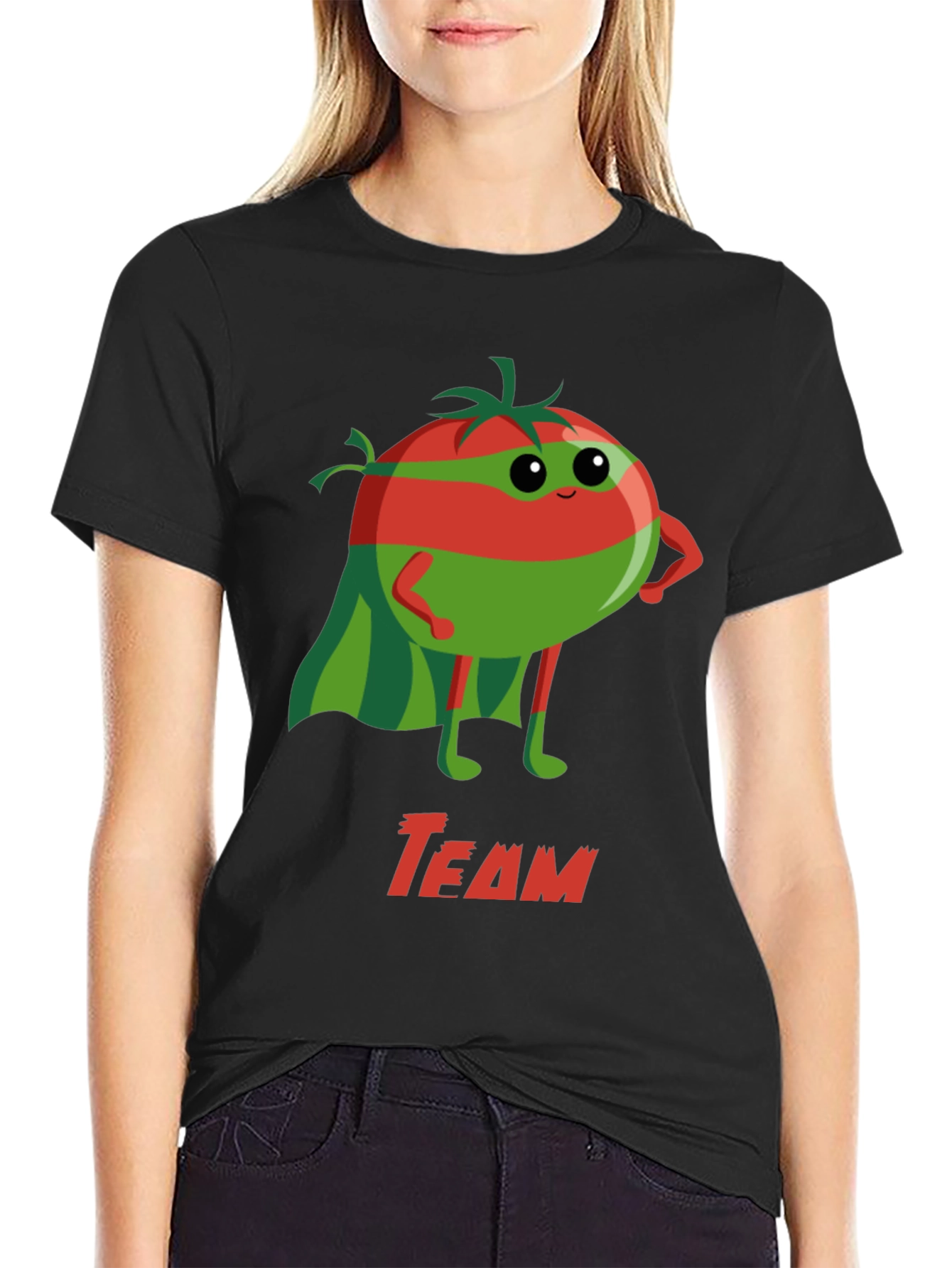 Black Team Tomato Superhero Graphic T-Shirt view 2