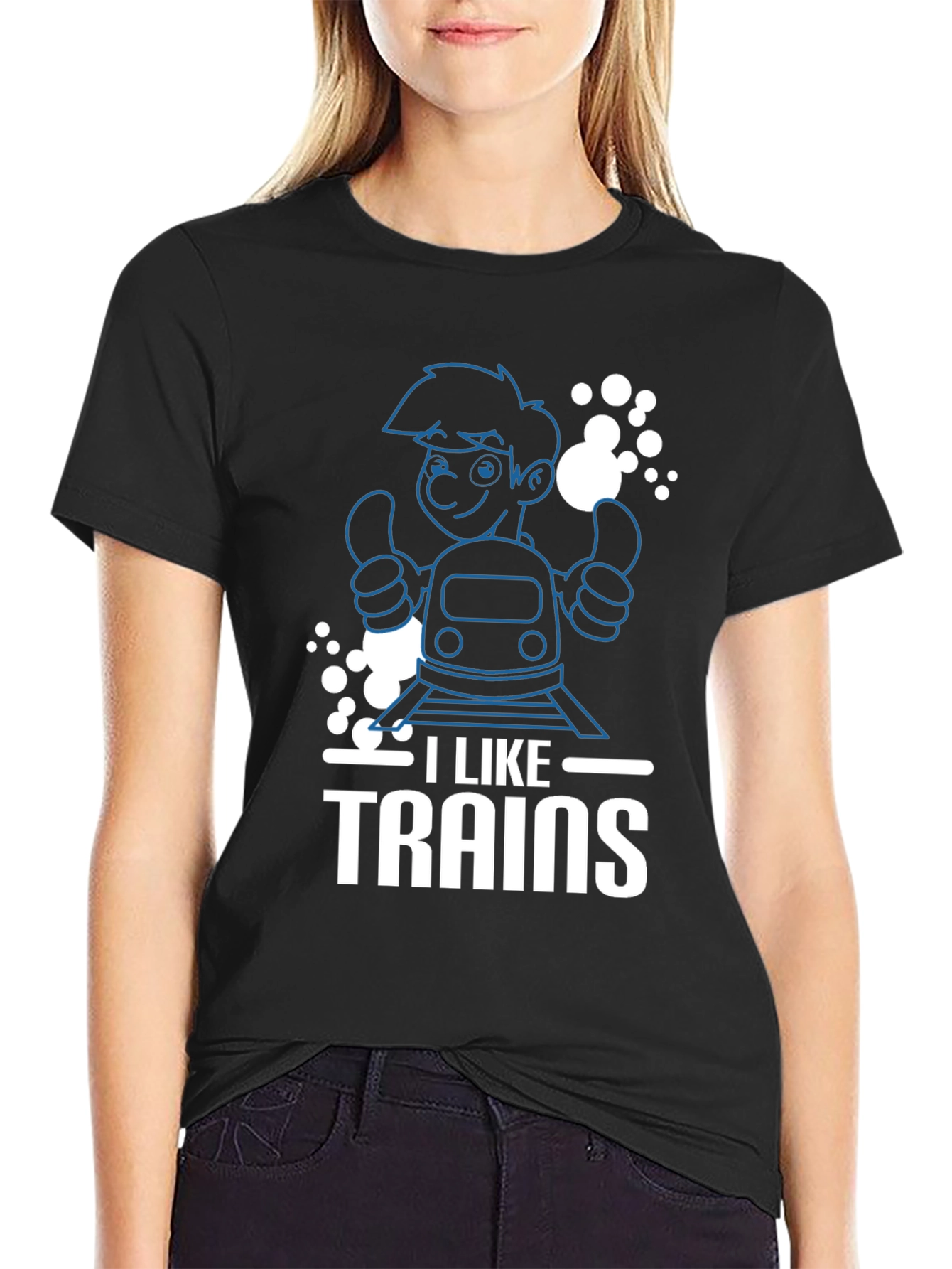 Black I Like Trains T-Shirt - Fun & Comfortable view 2