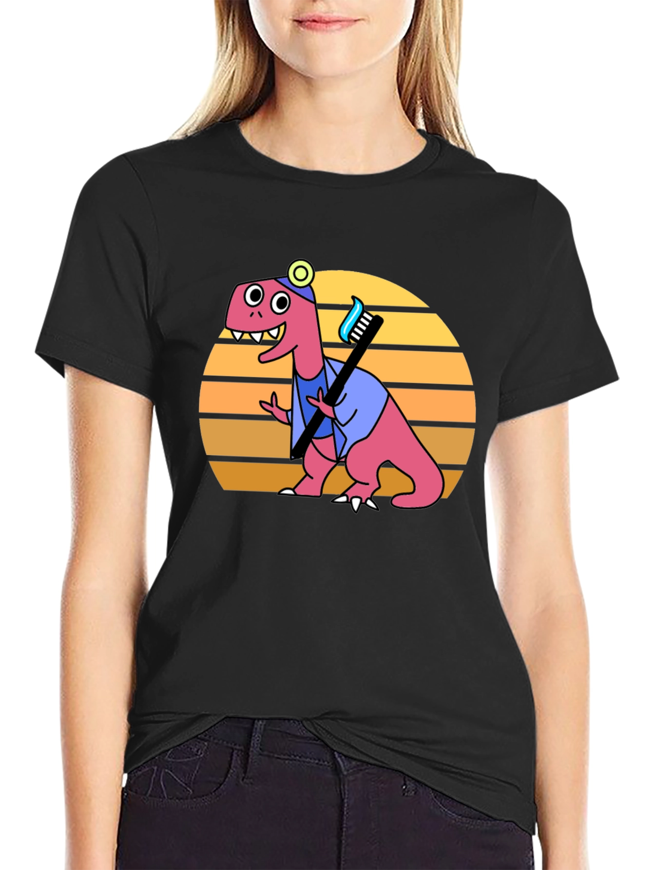 Black Dino Dentist T-Shirt - Novelty Graphic Tee view 2