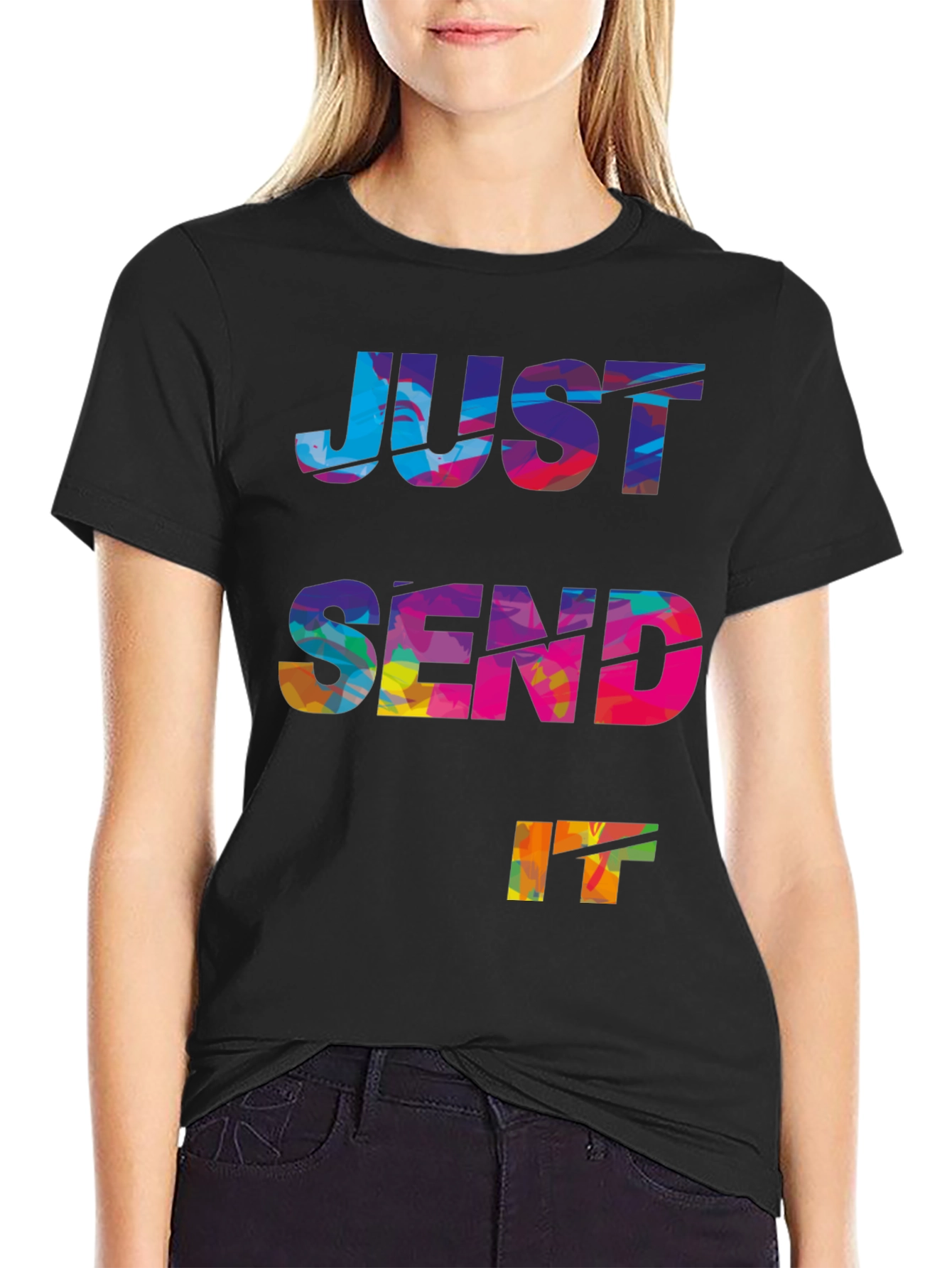 Black Just Send It Graphic Tee - Bold Multicolor Design view 2