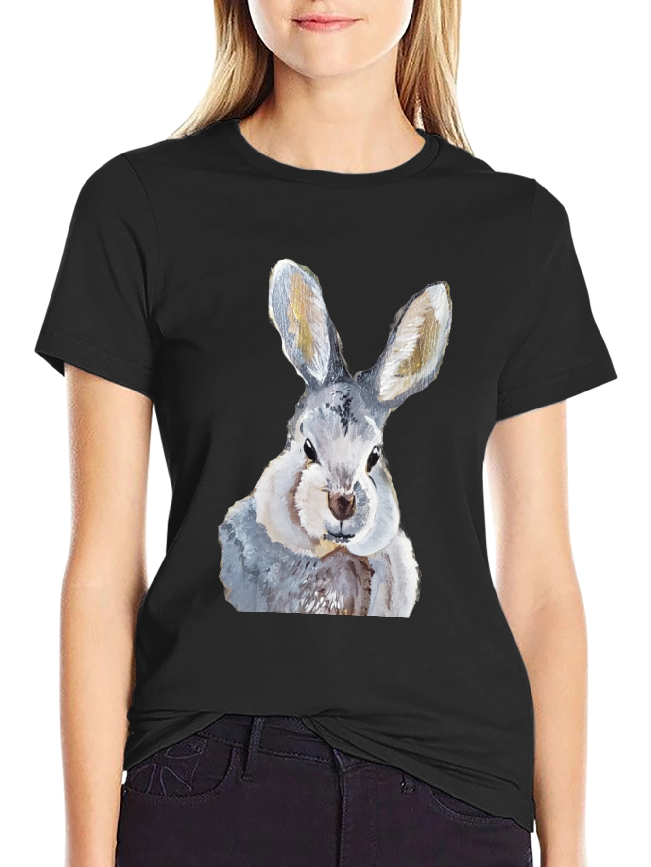 Hare T-Shirt: Soft Black Cotton Bunny Graphic Tee - 2