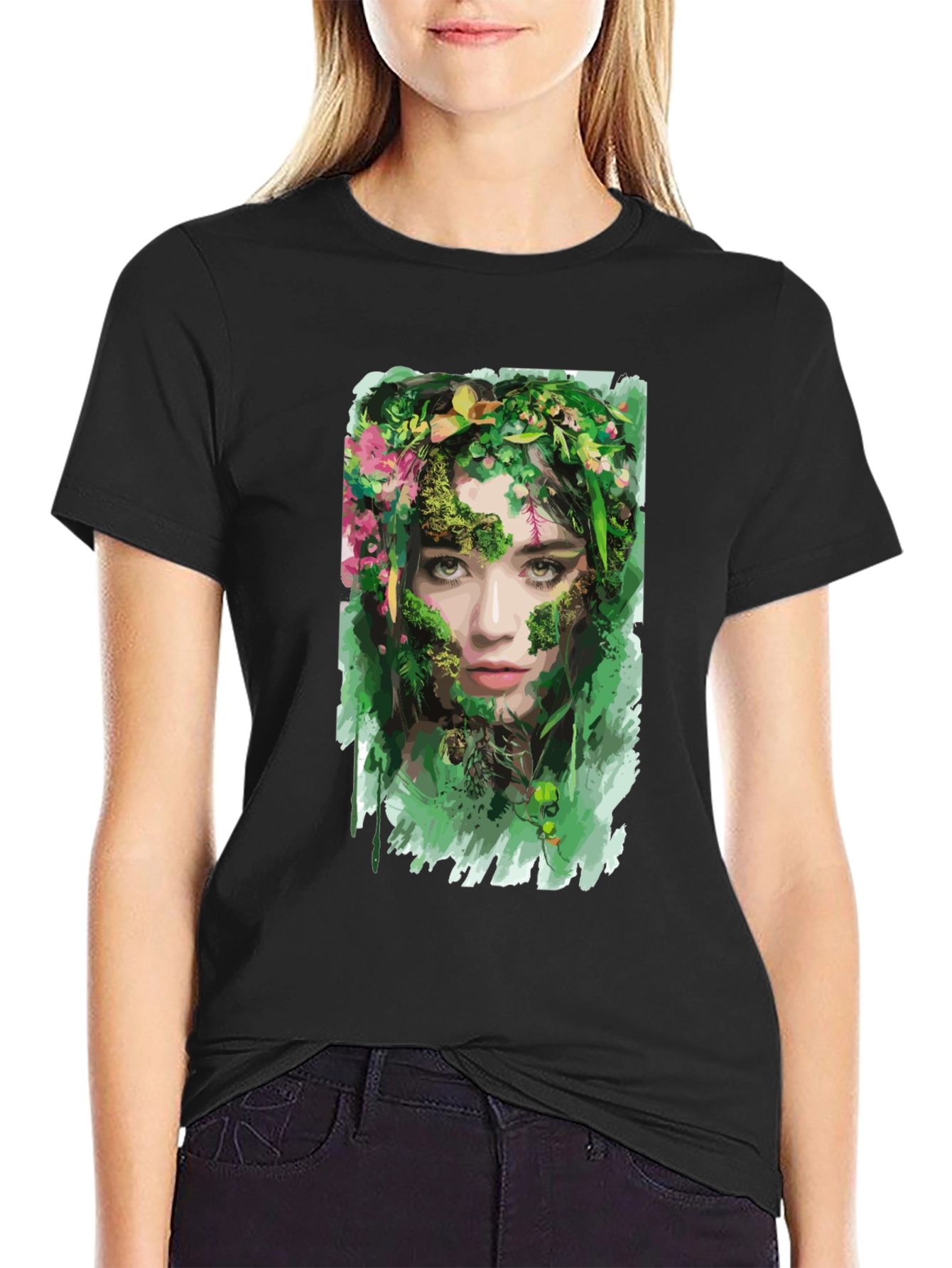 Black Nature Goddess Graphic T-Shirt - Black view 2