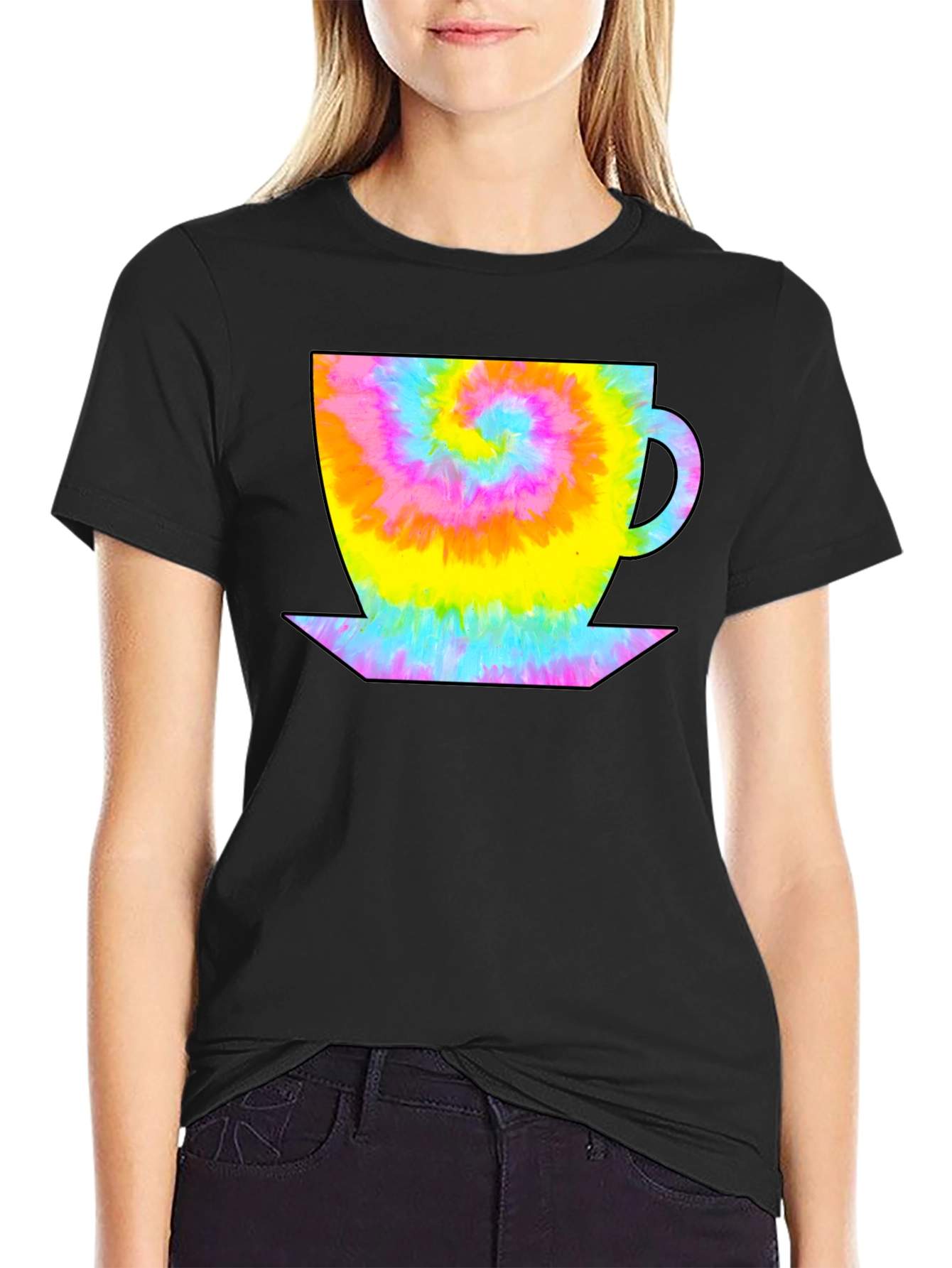 Black Tie Dye Coffee Cup Black T-Shirt view 2