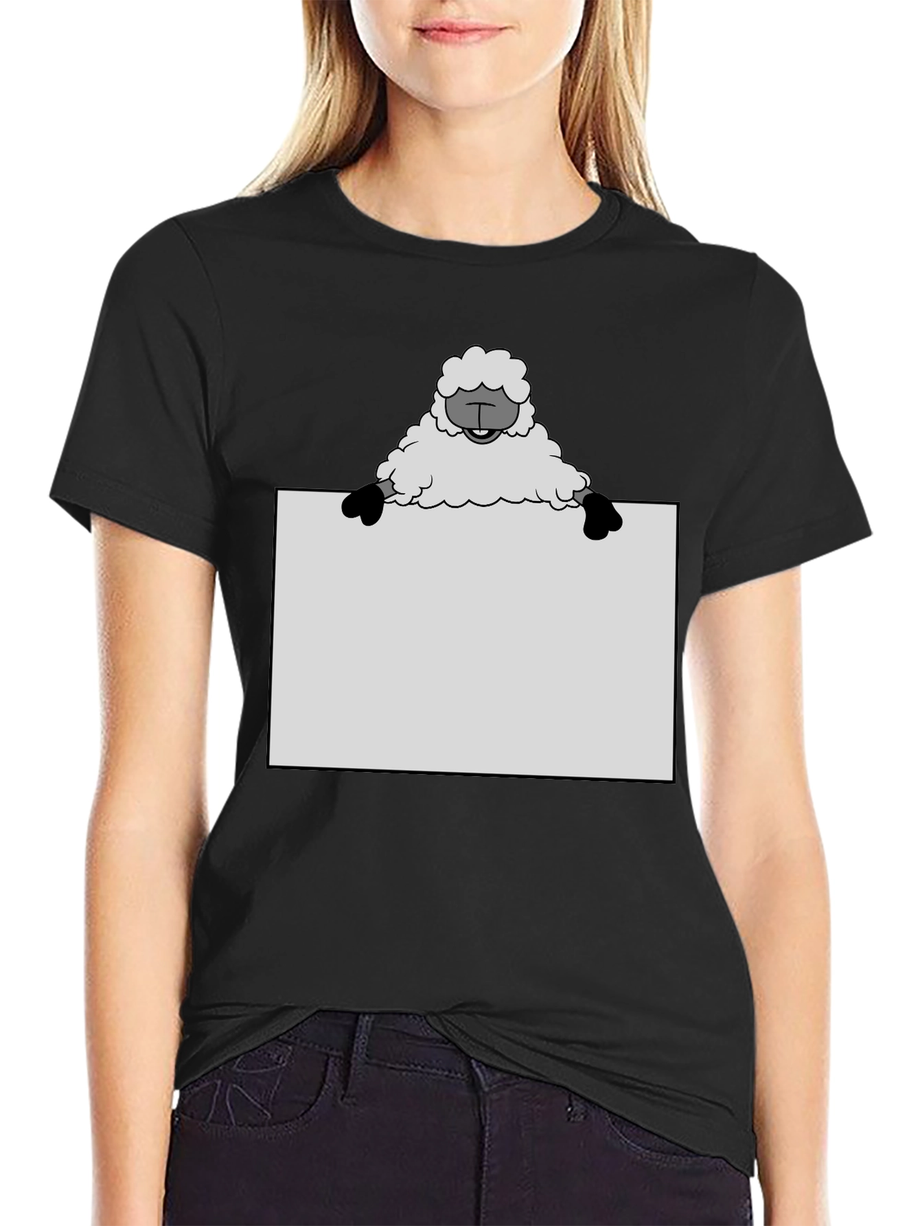 Black Sheep Holding Sign T-Shirt - Black view 2