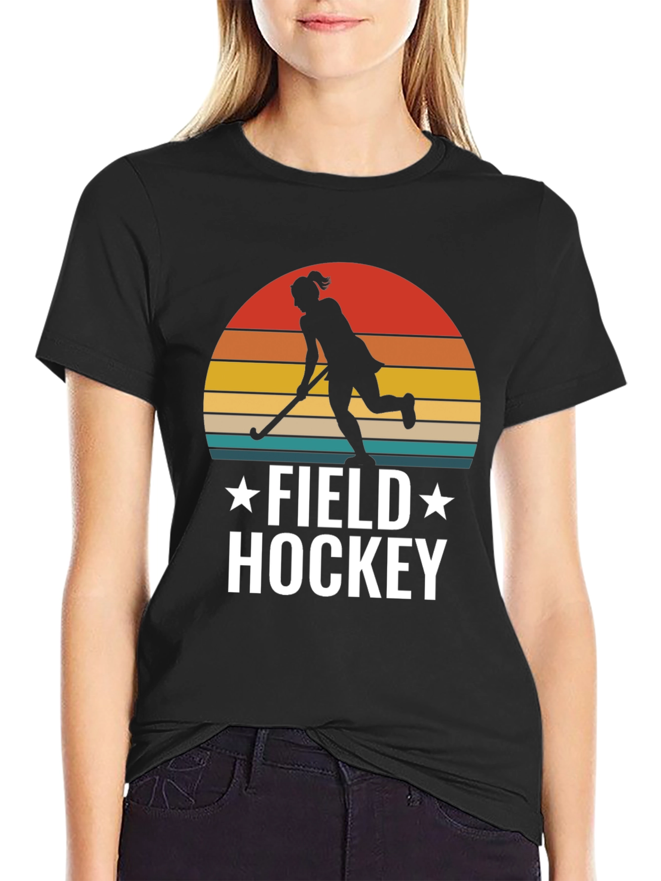 Black Field Hockey Sunset T-Shirt view 2