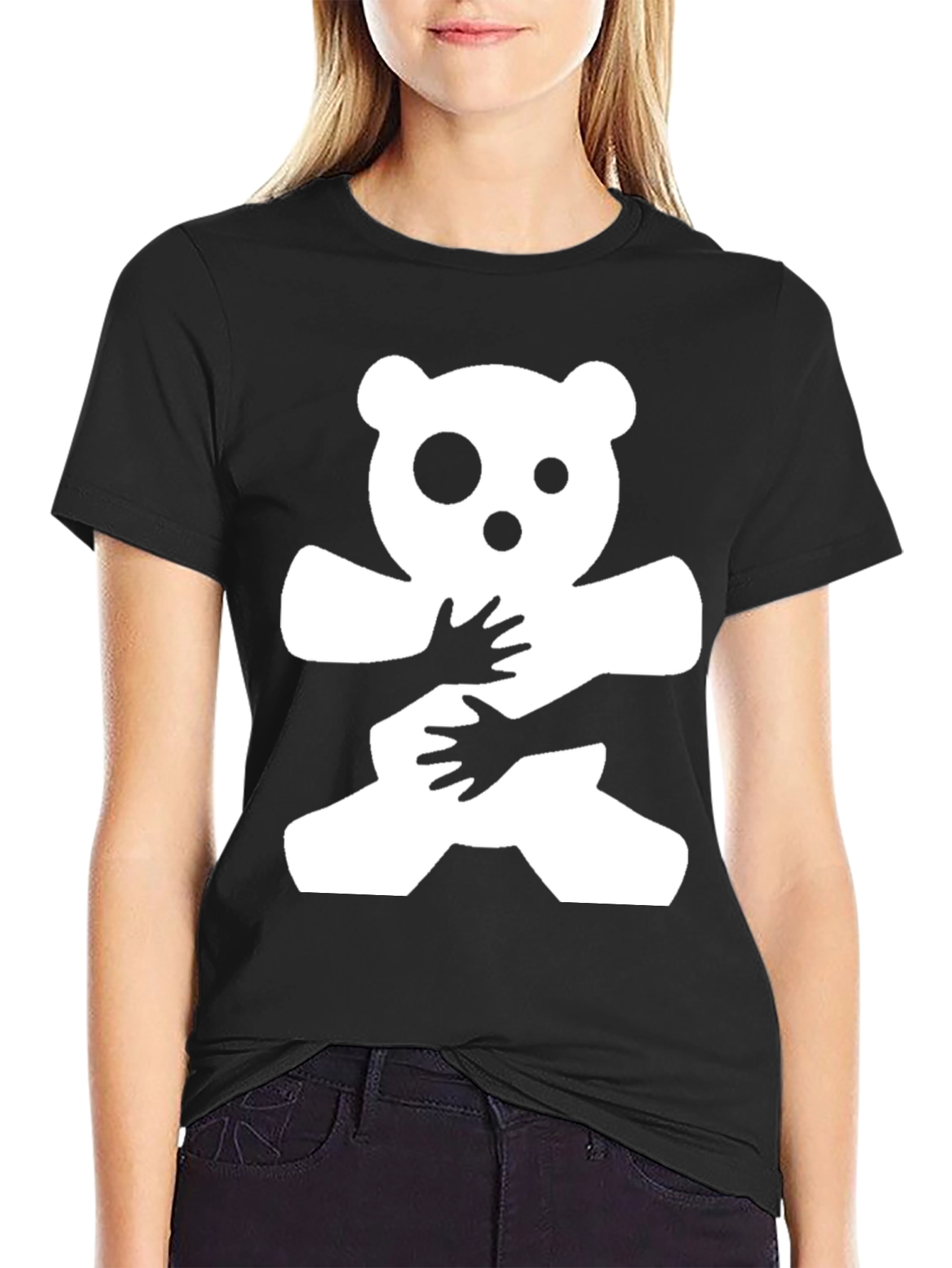 Black Hug Me Bear Graphic T-Shirt - Black view 2