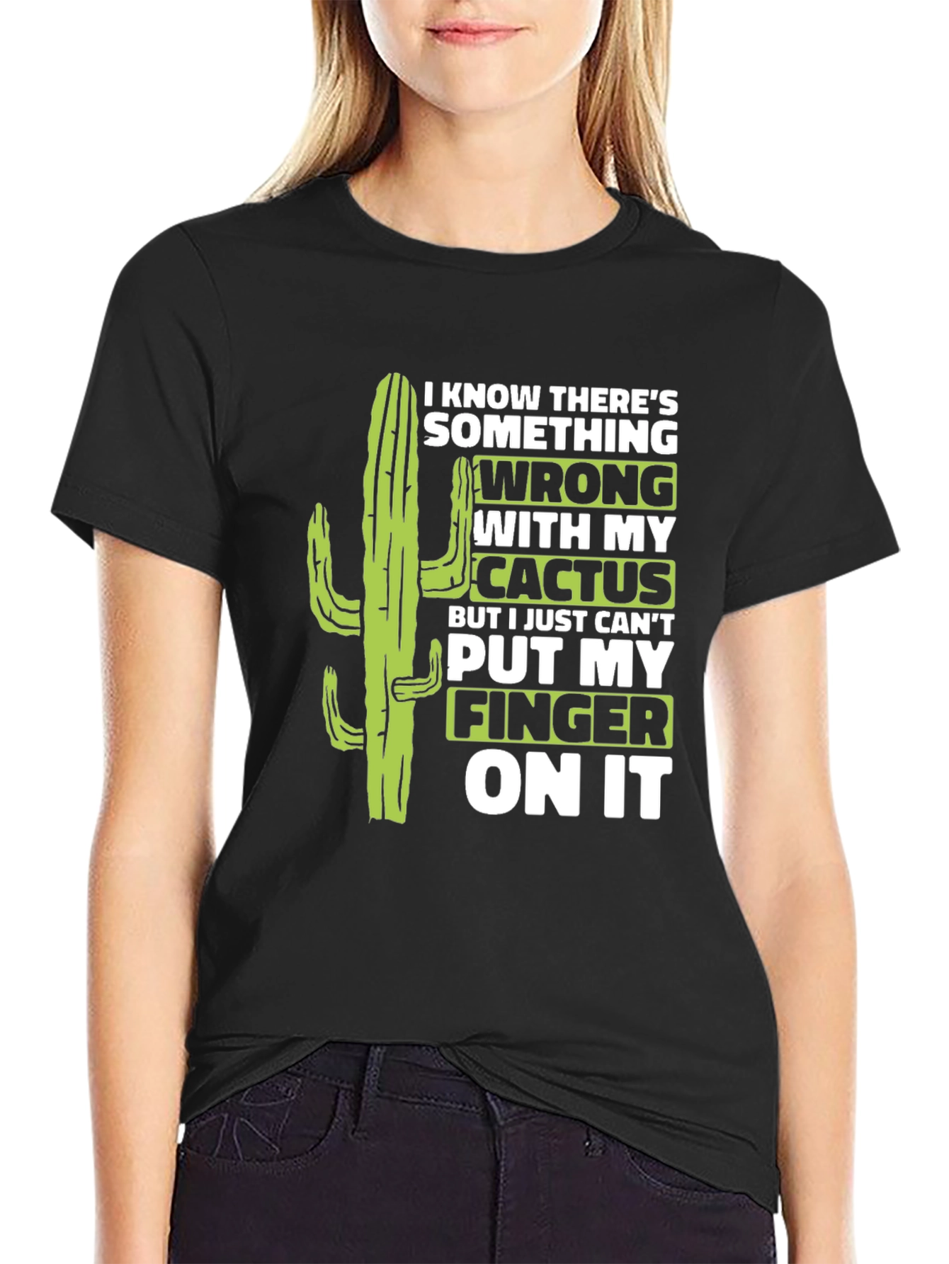Black Funny Cactus T-Shirt - Something's Wrong Humor Tee view 2