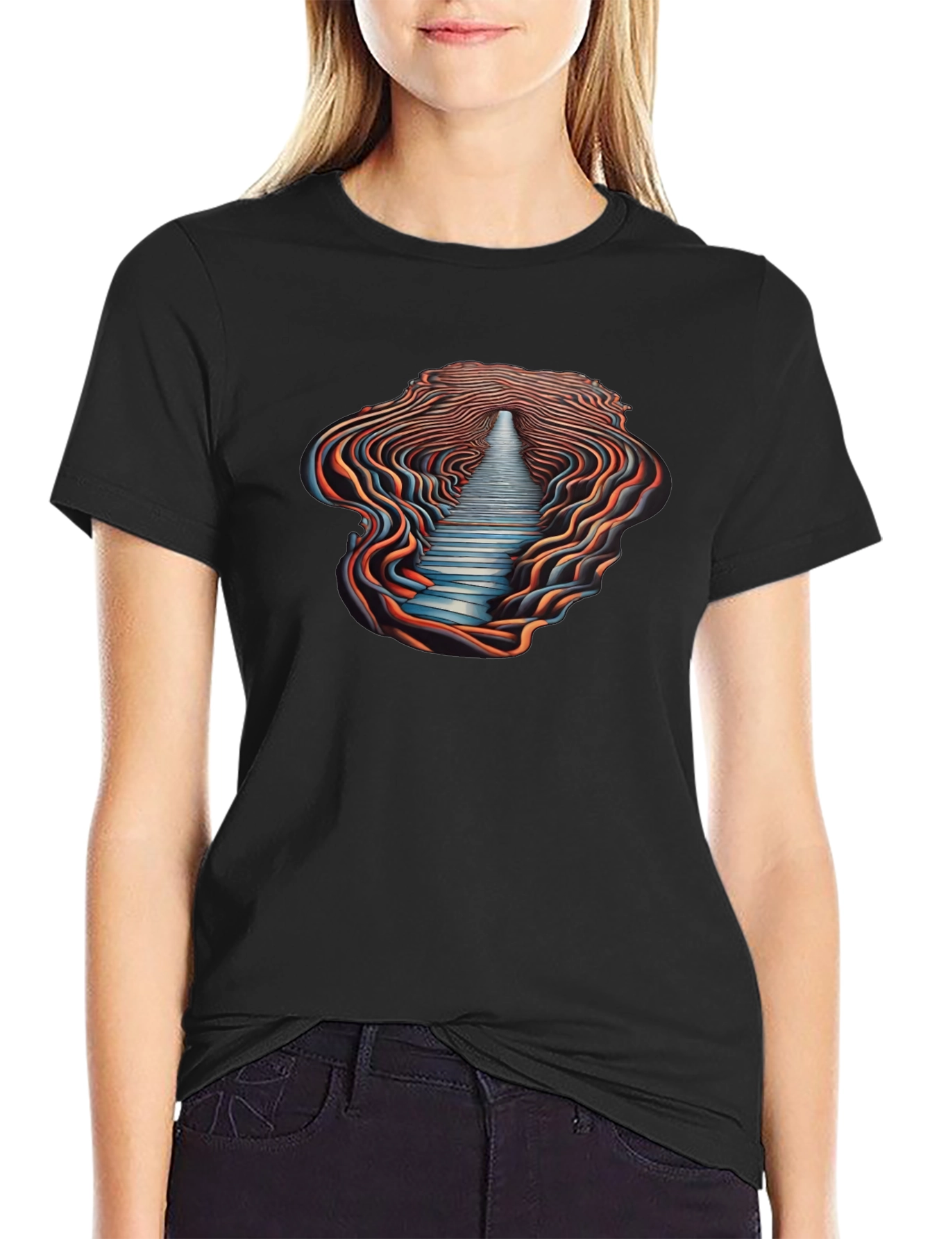 Black Optical Illusion Pathway Graphic Tee - Black view 2