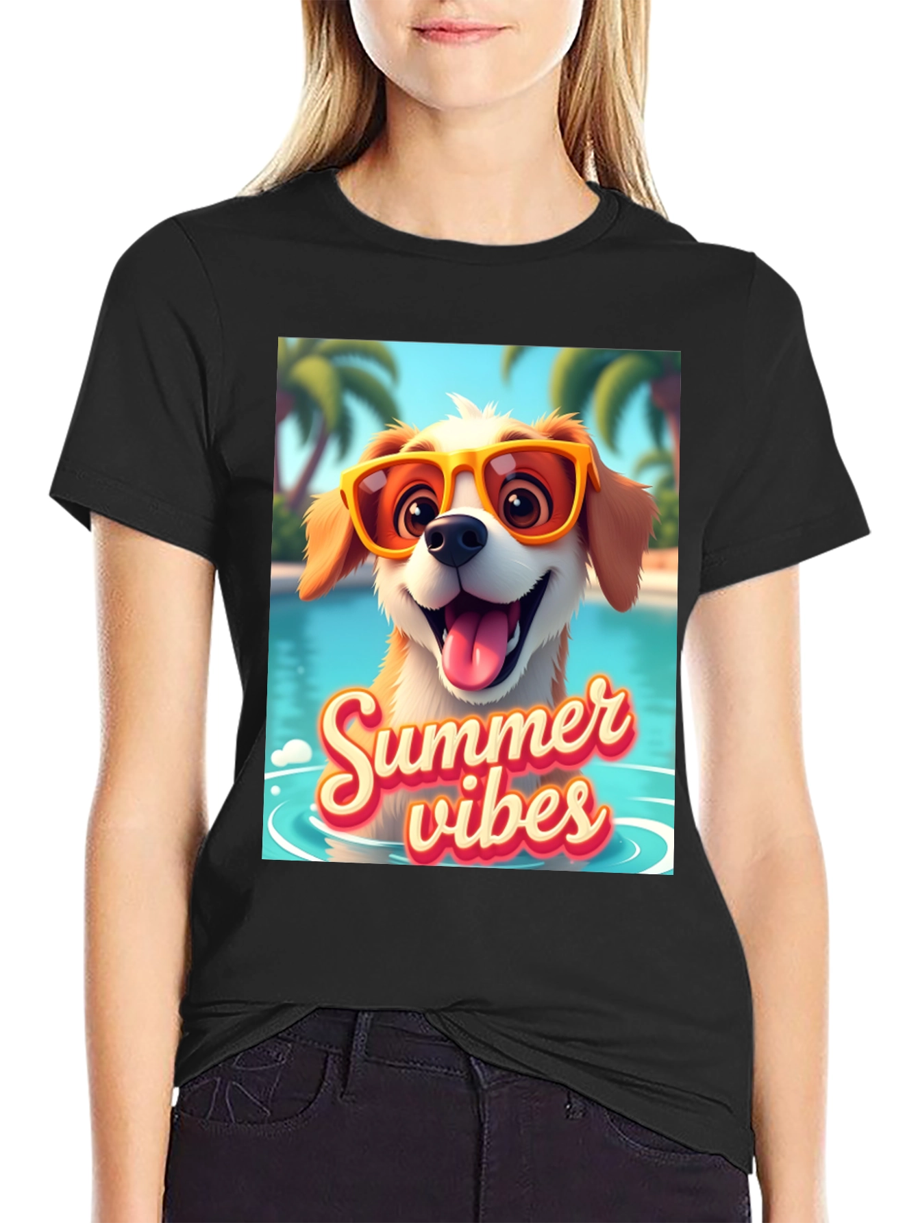 Black Summer Vibes Dog T-Shirt view 2
